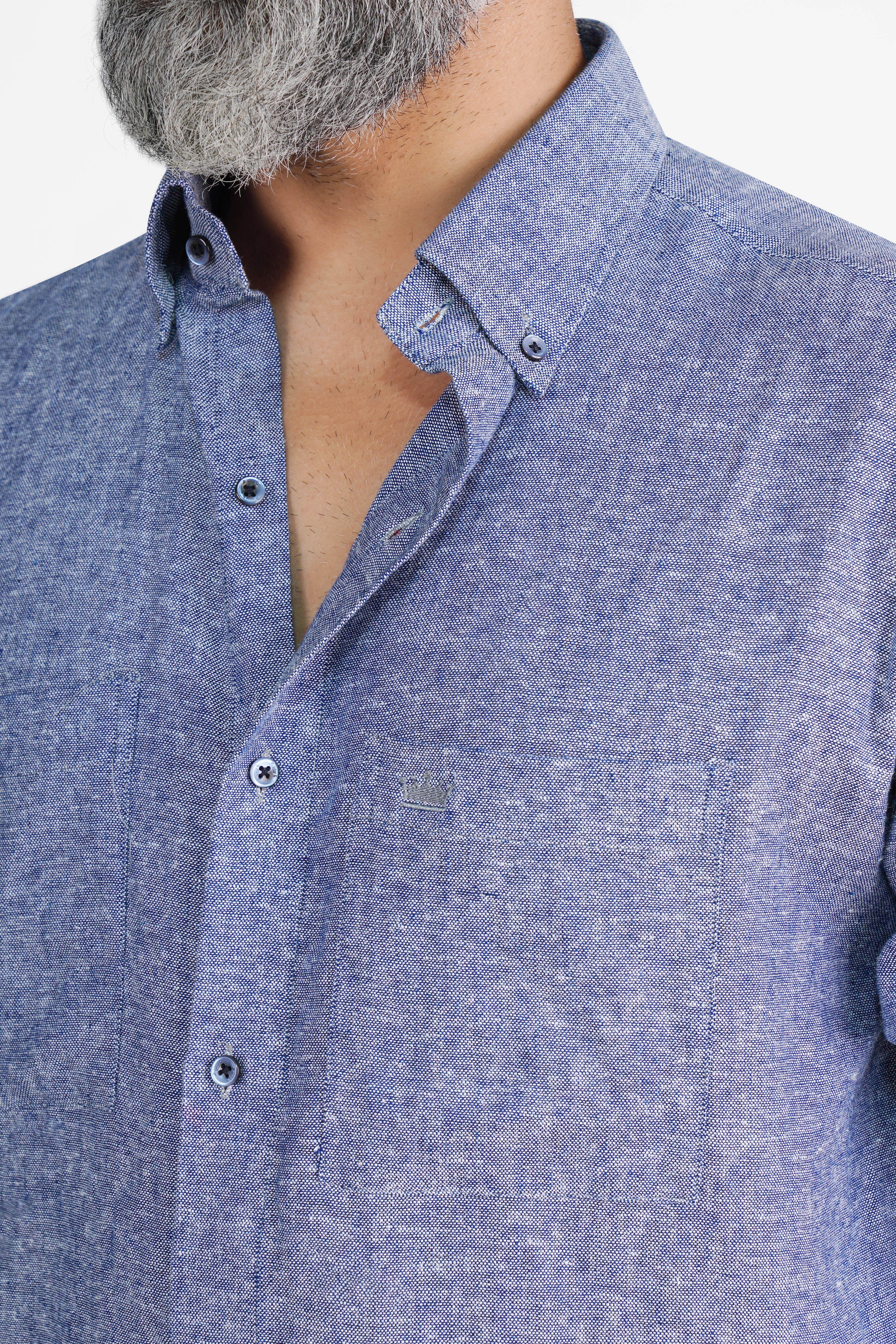 Kimberly Blue Luxurious Linen Button Down Designer Shirt