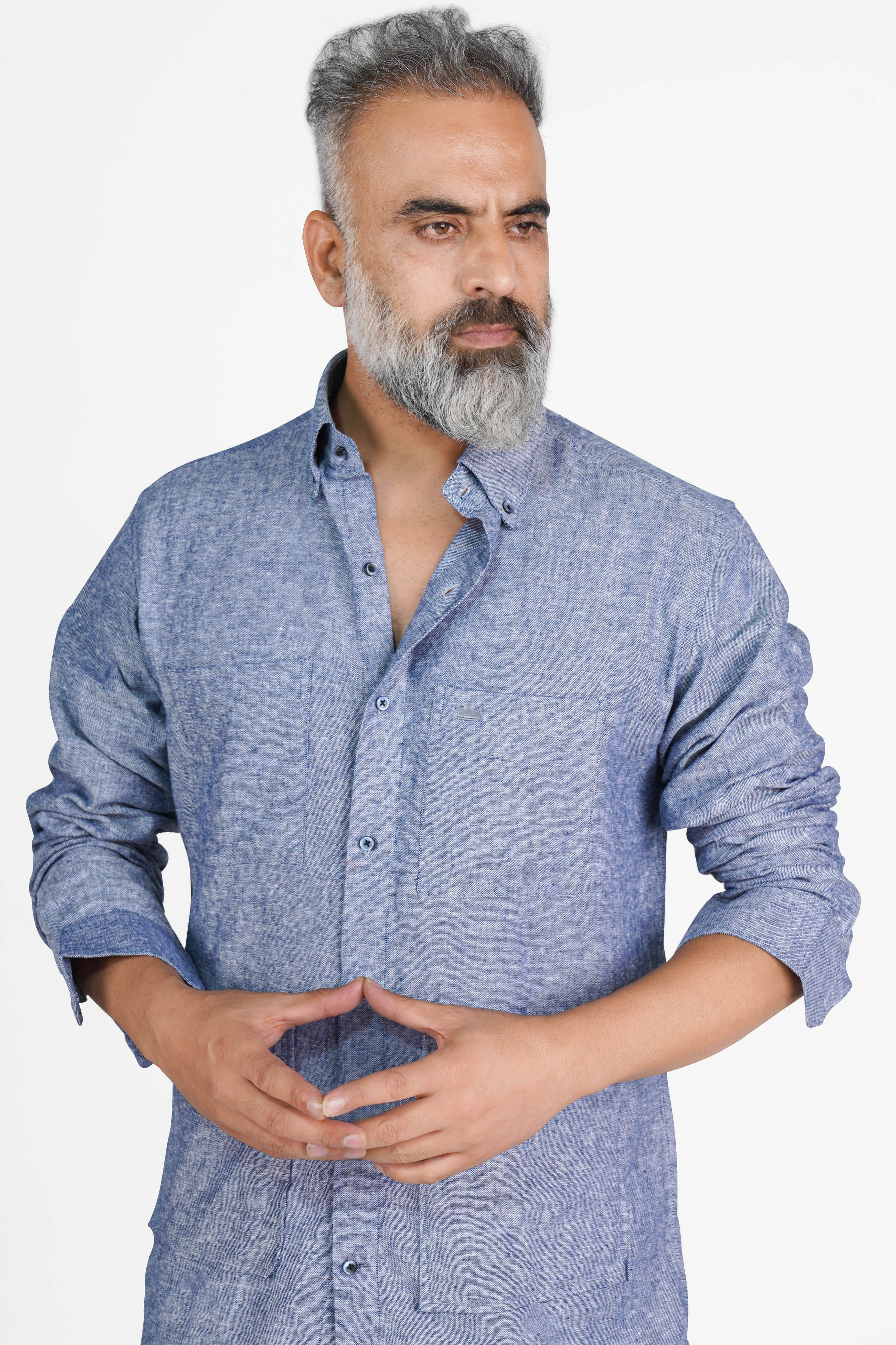 Kimberly Blue Luxurious Linen Button Down Designer Shirt