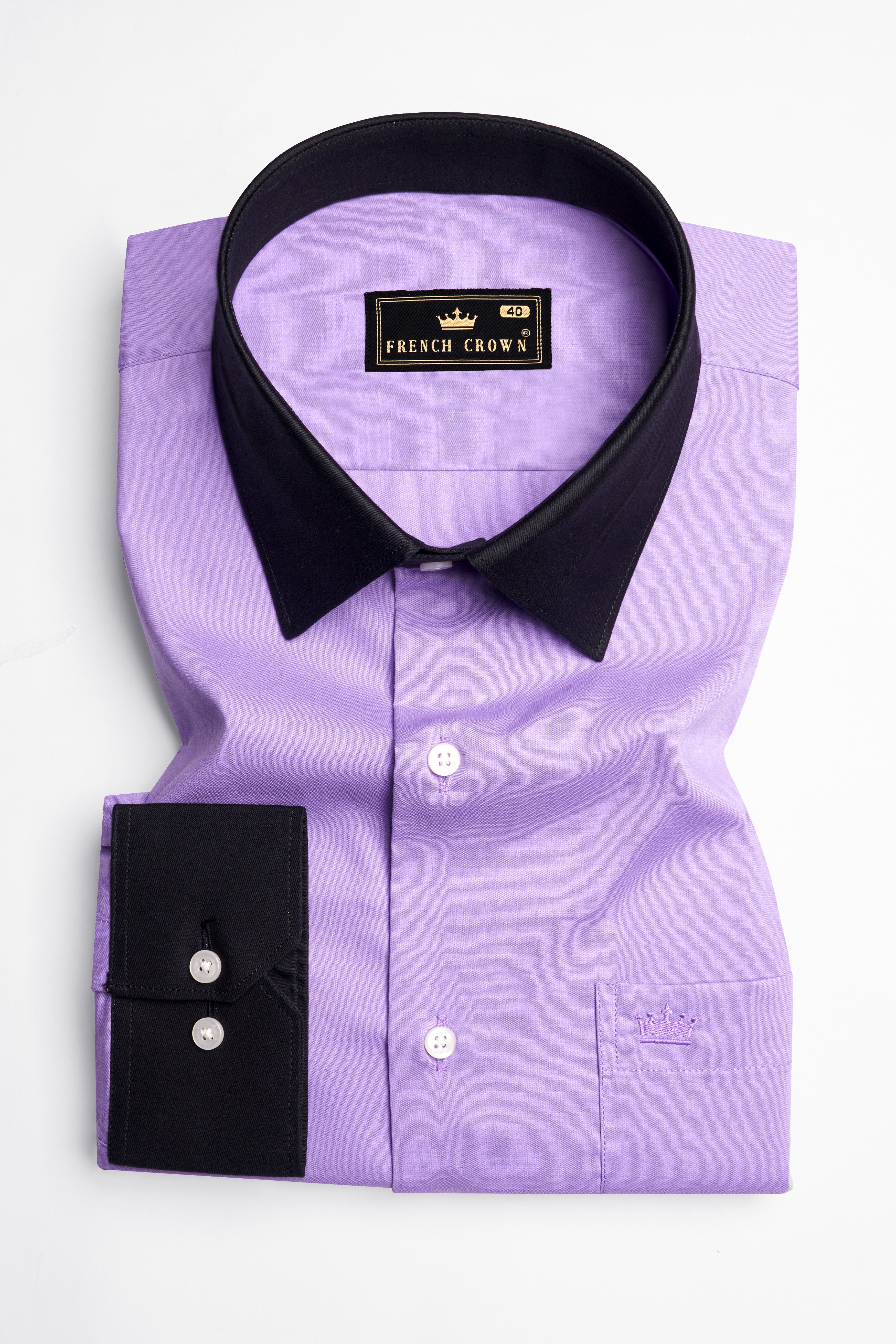 Wisteria Purple with Black Cuffs and Collar Premium Cotton Shirt