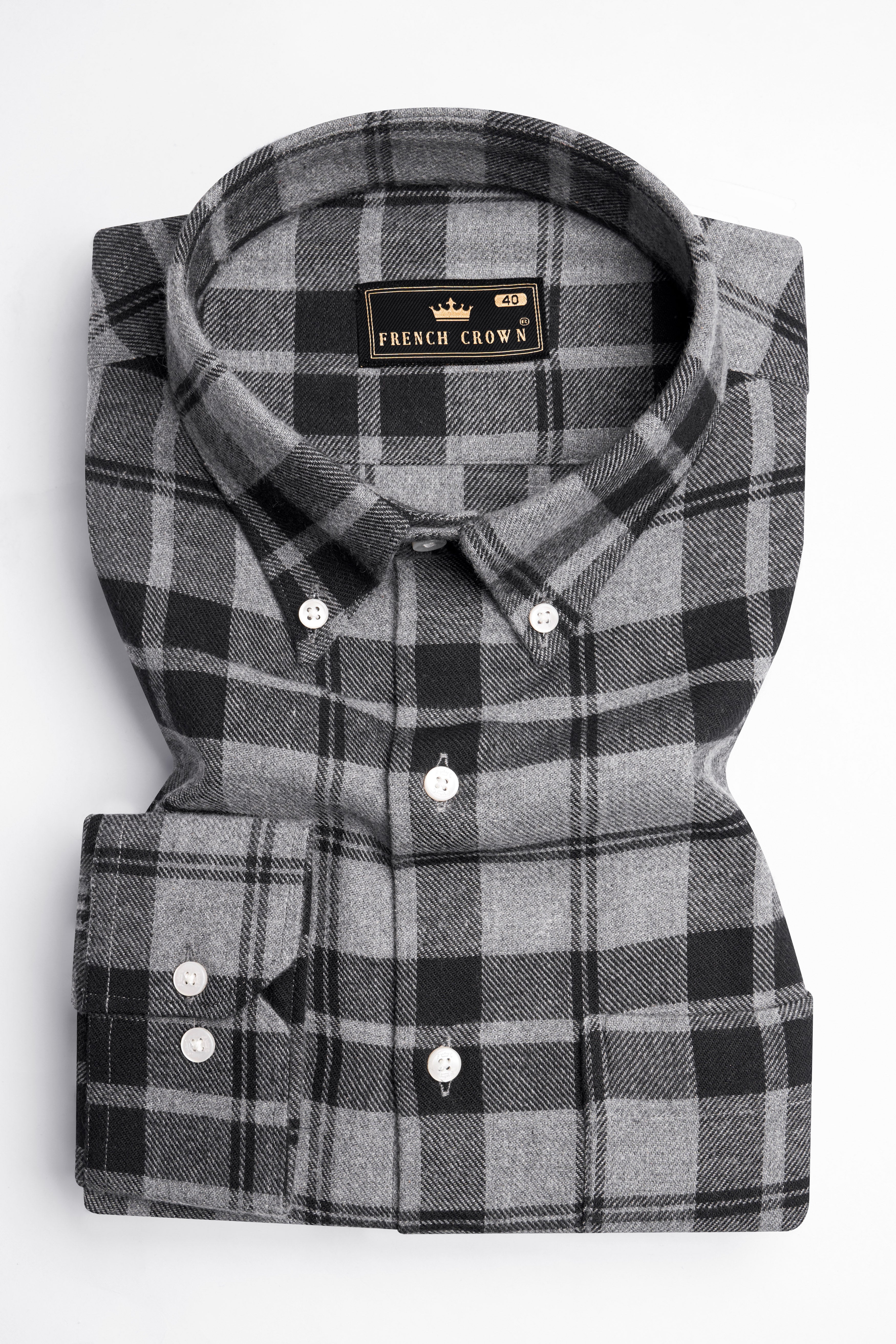 Martini Gray and Black Plaid Flannel Button Down Shirt