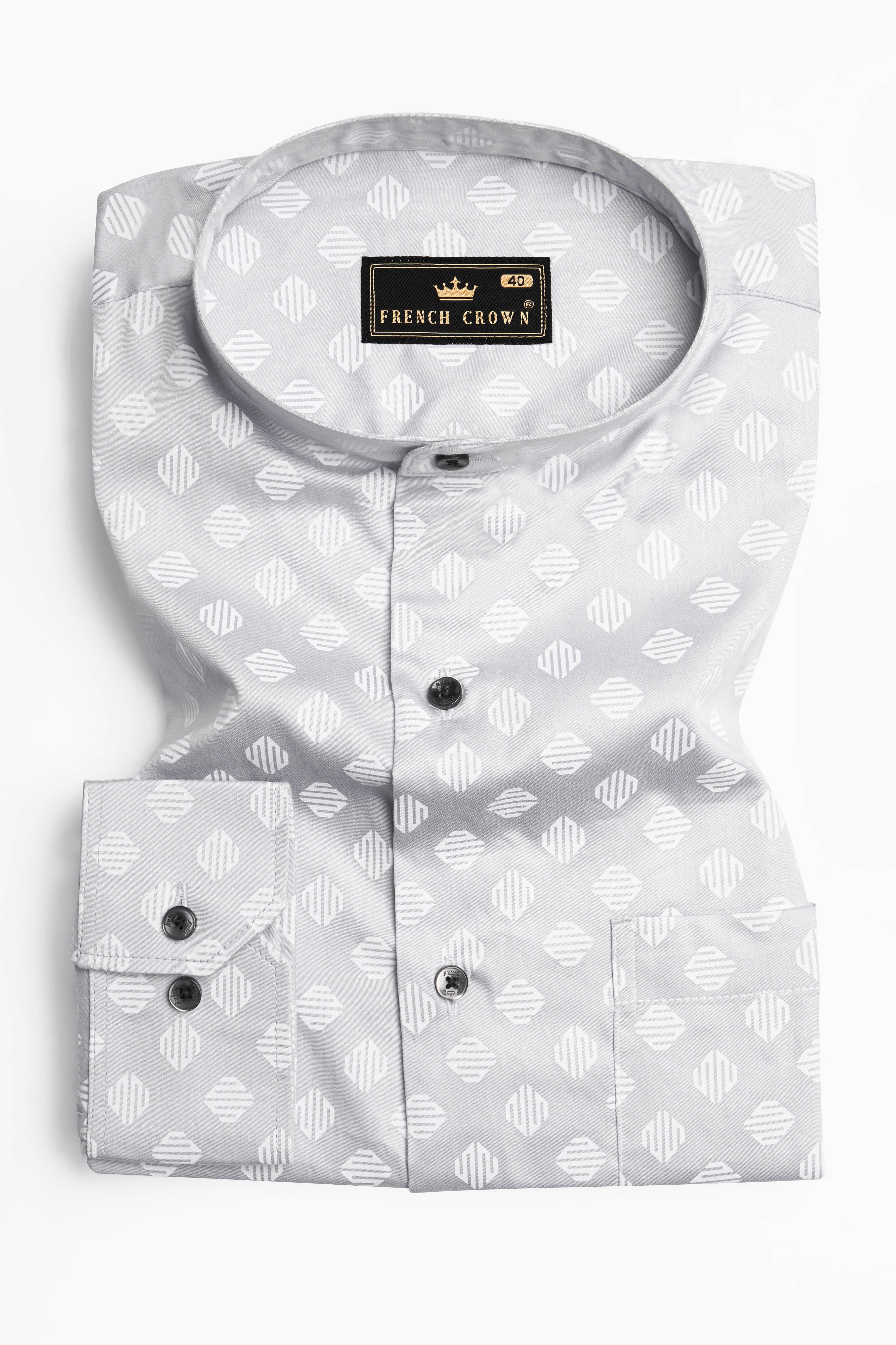 Timberwolf Gray with White Printed Super Soft Premium Cotton Shirt