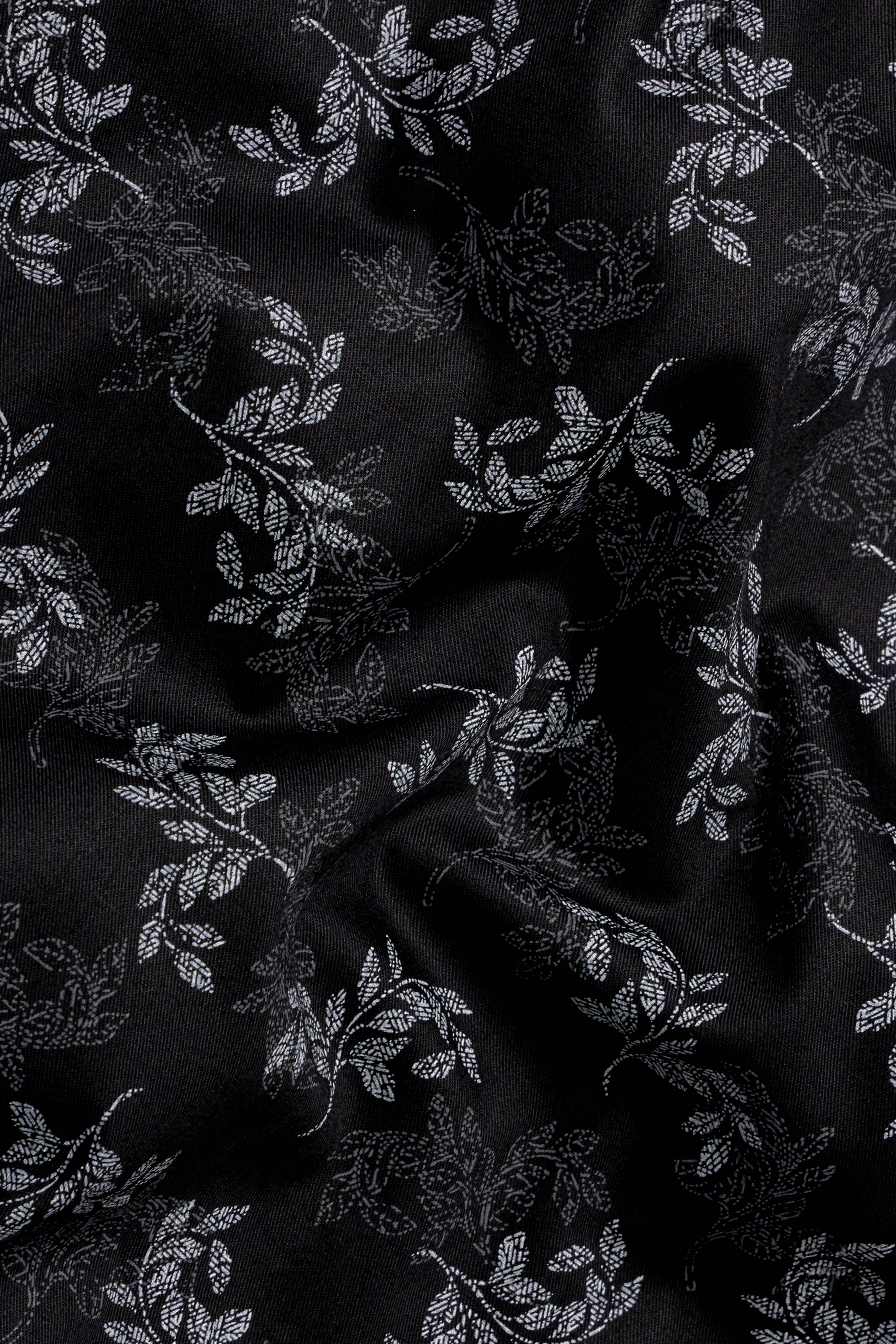 Jade Black with White Cuffs and Collar Leaves Printed Super Soft Premium Cotton Shirt