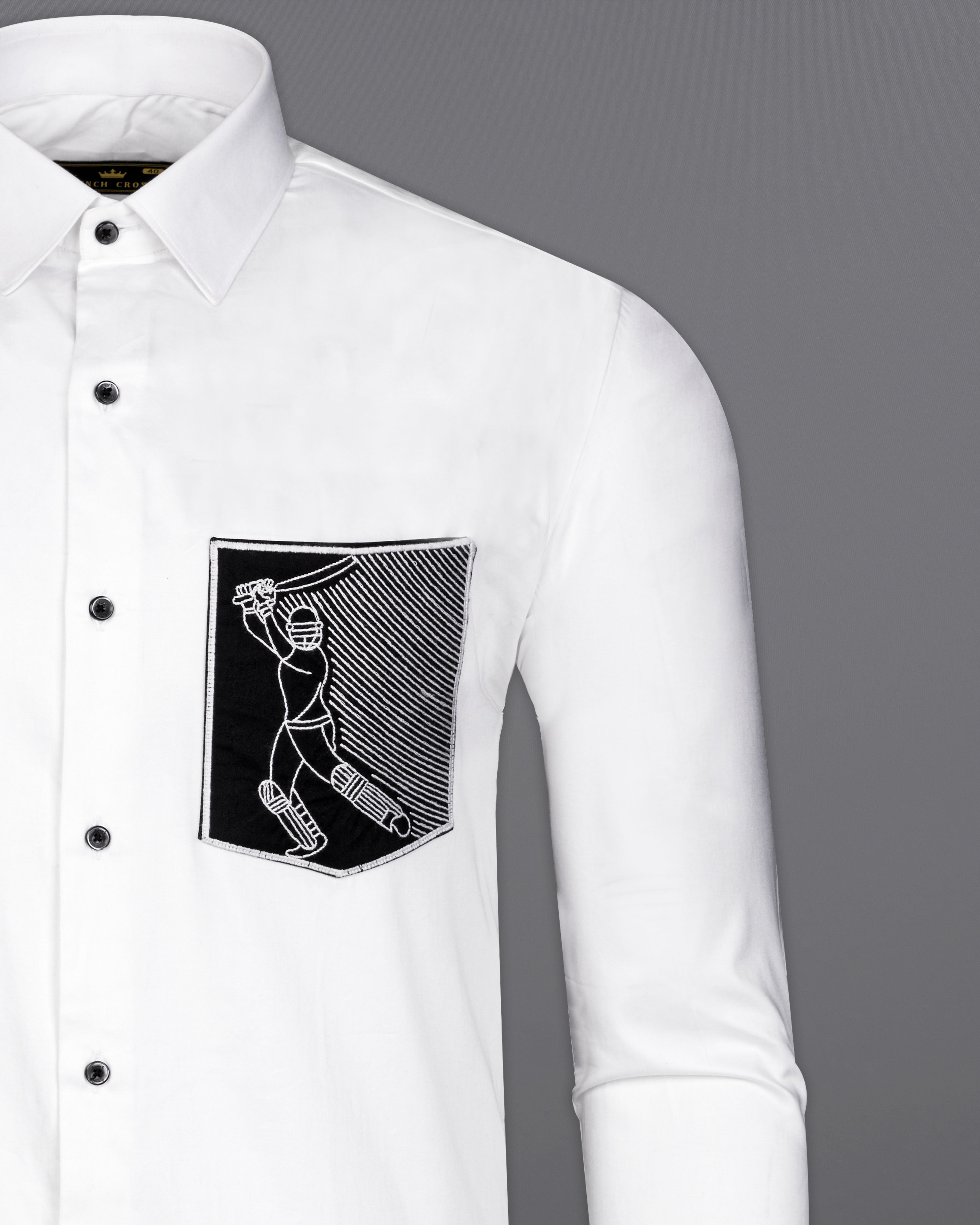 Bright White with Black Cricket Embroidered Work Super Soft Premium cotton Shirt 1062-BLK-E052-38, 1062-BLK-E052-H-38, 1062-BLK-E052-39, 1062-BLK-E052-H-39, 1062-BLK-E052-40, 1062-BLK-E052-H-40, 1062-BLK-E052-42, 1062-BLK-E052-H-42, 1062-BLK-E052-44, 1062-BLK-E052-H-44, 1062-BLK-E052-46, 1062-BLK-E052-H-46, 1062-BLK-E052-48, 1062-BLK-E052-H-48, 1062-BLK-E052-50, 1062-BLK-E052-H-50, 1062-BLK-E052-52, 1062-BLK-E052-H-52