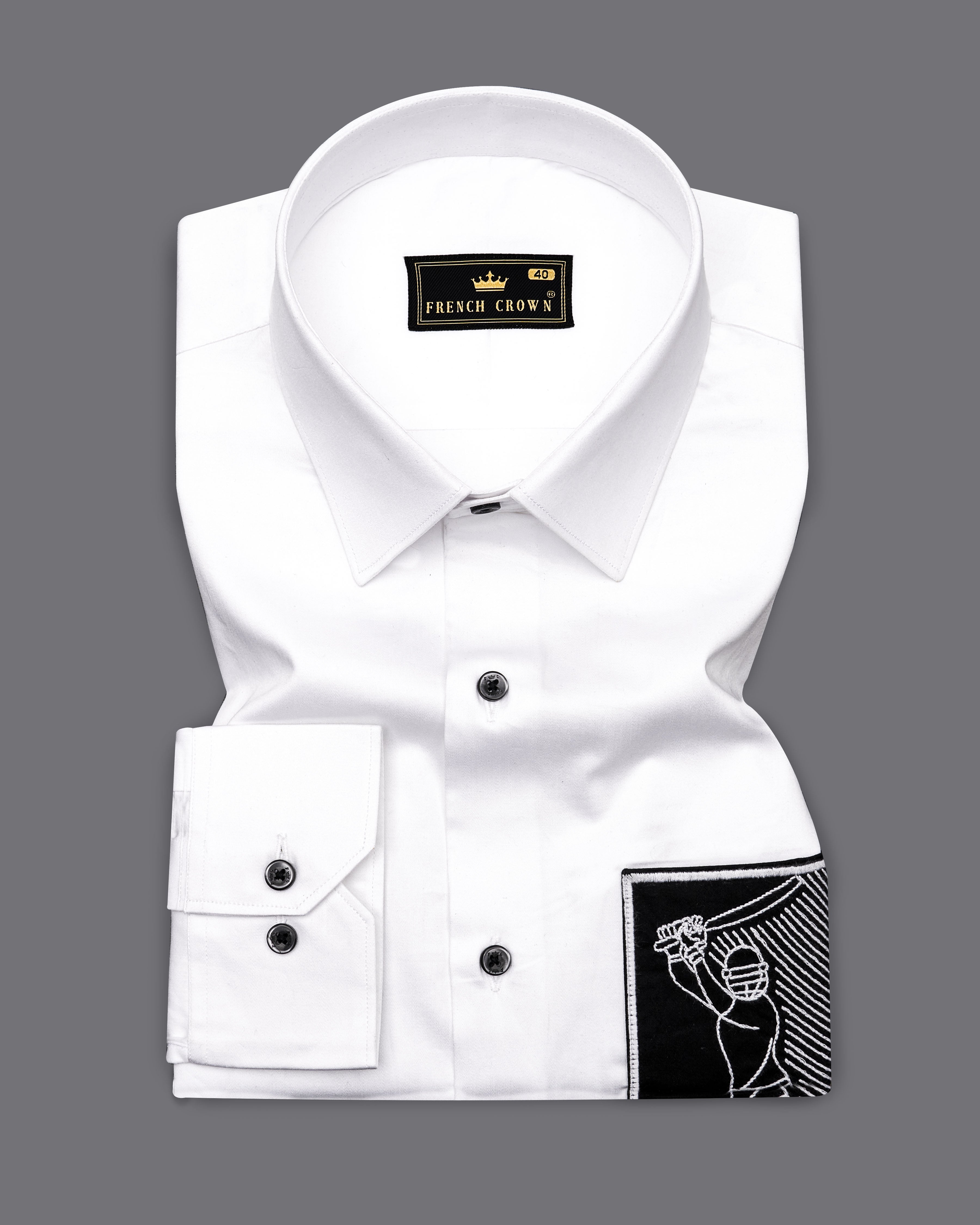 Bright White with Black Cricket Embroidered Work Super Soft Premium cotton Shirt 1062-BLK-E052-38, 1062-BLK-E052-H-38, 1062-BLK-E052-39, 1062-BLK-E052-H-39, 1062-BLK-E052-40, 1062-BLK-E052-H-40, 1062-BLK-E052-42, 1062-BLK-E052-H-42, 1062-BLK-E052-44, 1062-BLK-E052-H-44, 1062-BLK-E052-46, 1062-BLK-E052-H-46, 1062-BLK-E052-48, 1062-BLK-E052-H-48, 1062-BLK-E052-50, 1062-BLK-E052-H-50, 1062-BLK-E052-52, 1062-BLK-E052-H-52