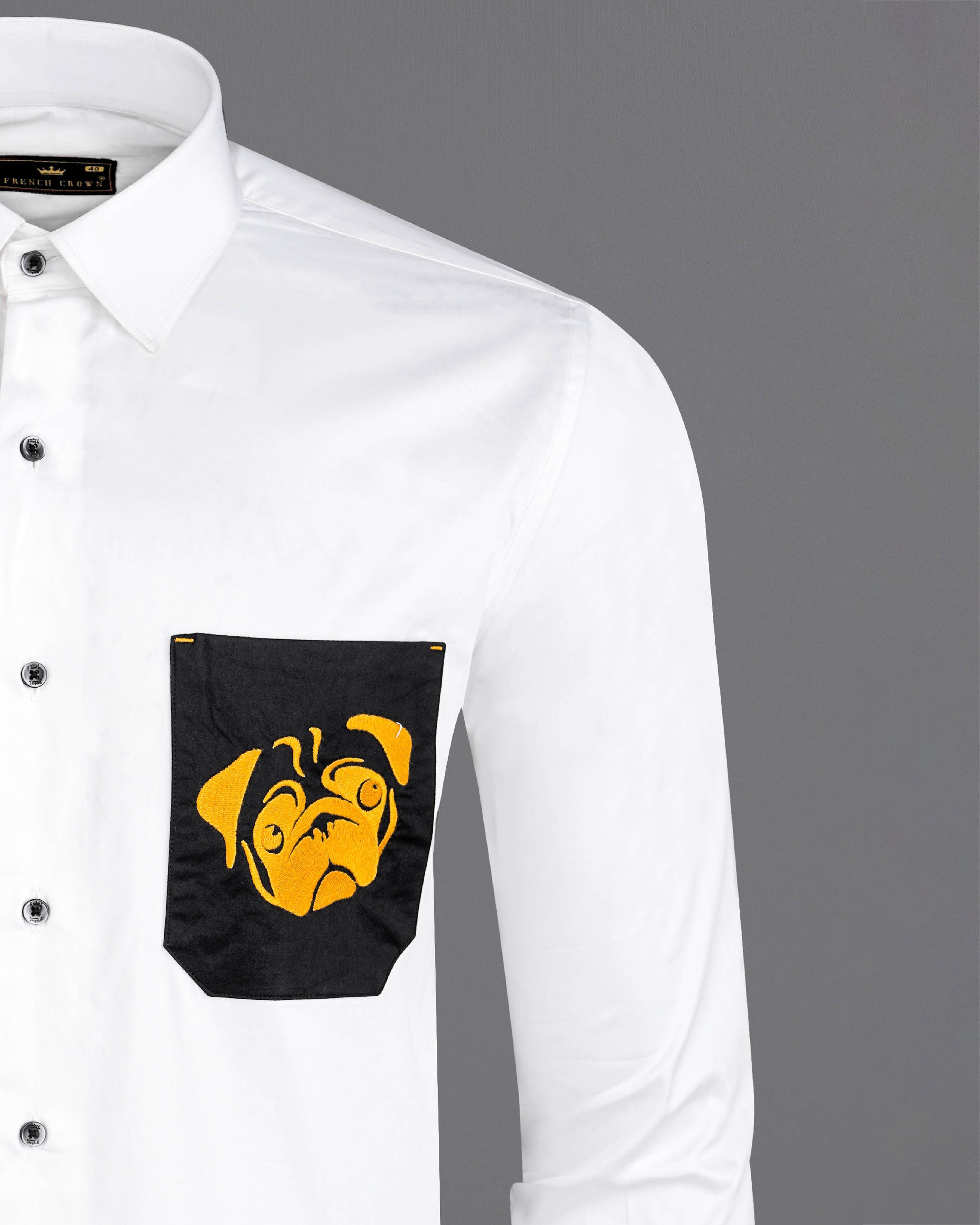 Bright White with Black Pocket and Puppy Embroidered Super Soft Premium Cotton Shirt 1062-BLK-P492-38, 1062-BLK-P492-H-38, 1062-BLK-P492-39, 1062-BLK-P492-H-39, 1062-BLK-P492-40, 1062-BLK-P492-H-40, 1062-BLK-P492-42, 1062-BLK-P492-H-42, 1062-BLK-P492-44, 1062-BLK-P492-H-44, 1062-BLK-P492-46, 1062-BLK-P492-H-46, 1062-BLK-P492-48, 1062-BLK-P492-H-48, 1062-BLK-P492-50, 1062-BLK-P492-H-50, 1062-BLK-P492-52, 1062-BLK-P492-H-52