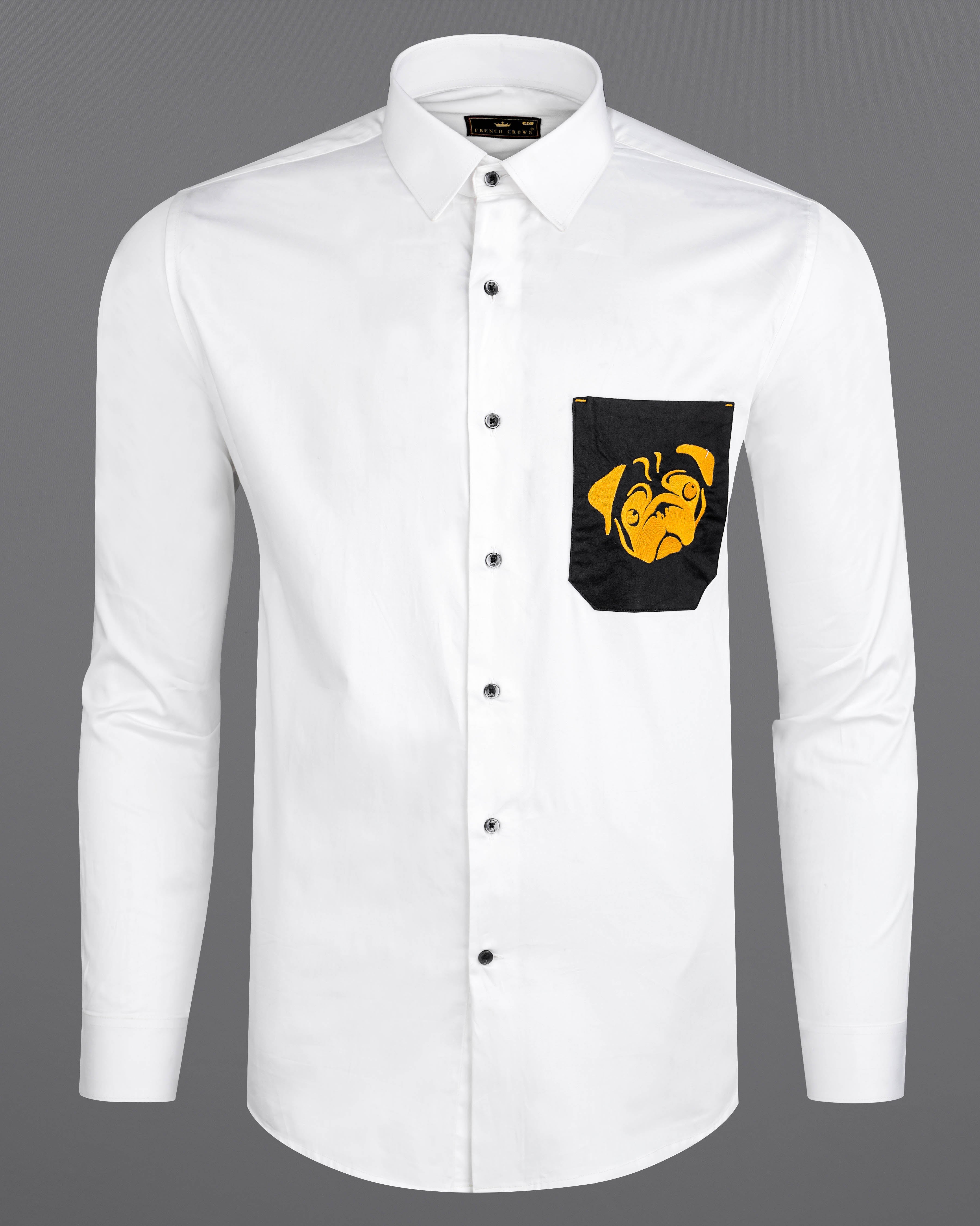 Bright White with Black Pocket and Puppy Embroidered Super Soft Premium Cotton Shirt 1062-BLK-P492-38, 1062-BLK-P492-H-38, 1062-BLK-P492-39, 1062-BLK-P492-H-39, 1062-BLK-P492-40, 1062-BLK-P492-H-40, 1062-BLK-P492-42, 1062-BLK-P492-H-42, 1062-BLK-P492-44, 1062-BLK-P492-H-44, 1062-BLK-P492-46, 1062-BLK-P492-H-46, 1062-BLK-P492-48, 1062-BLK-P492-H-48, 1062-BLK-P492-50, 1062-BLK-P492-H-50, 1062-BLK-P492-52, 1062-BLK-P492-H-52