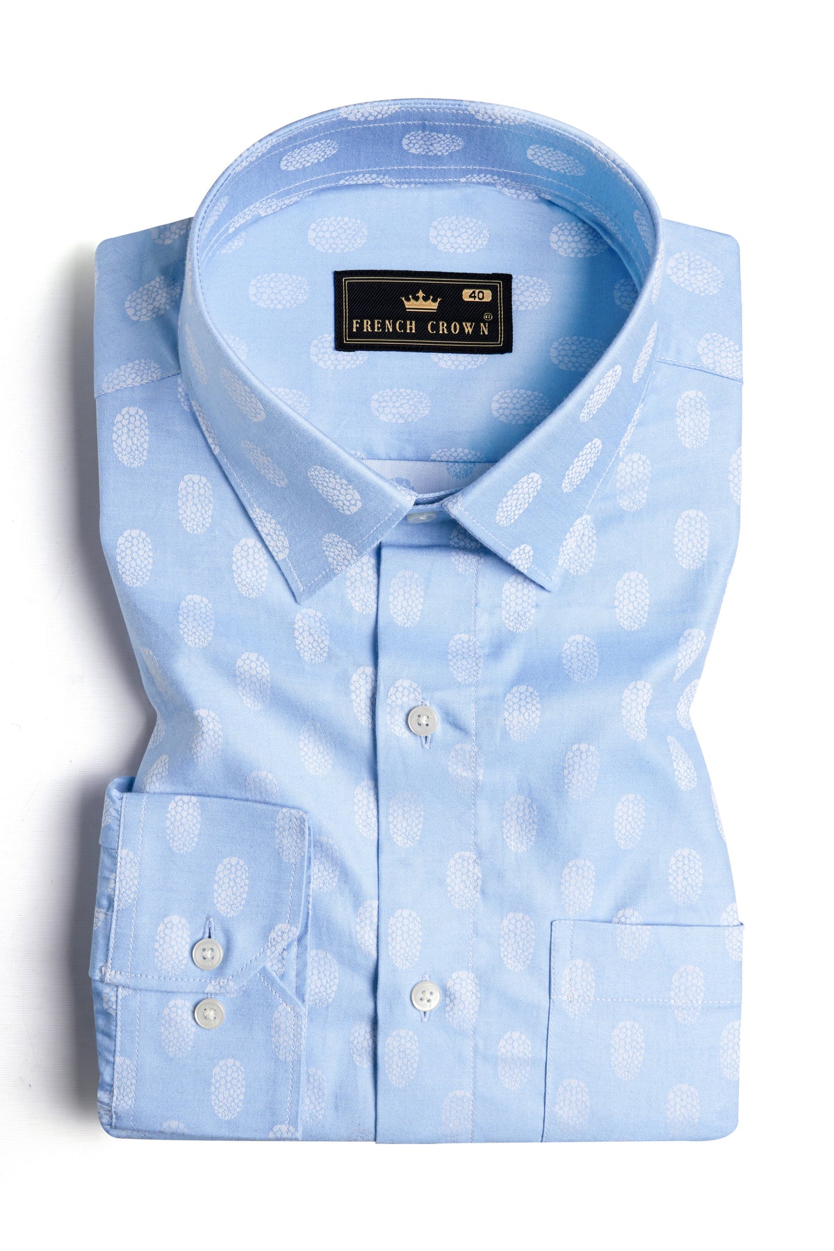 Cerulean Blue Oval Jacquard Textured Premium Giza Cotton Shirt