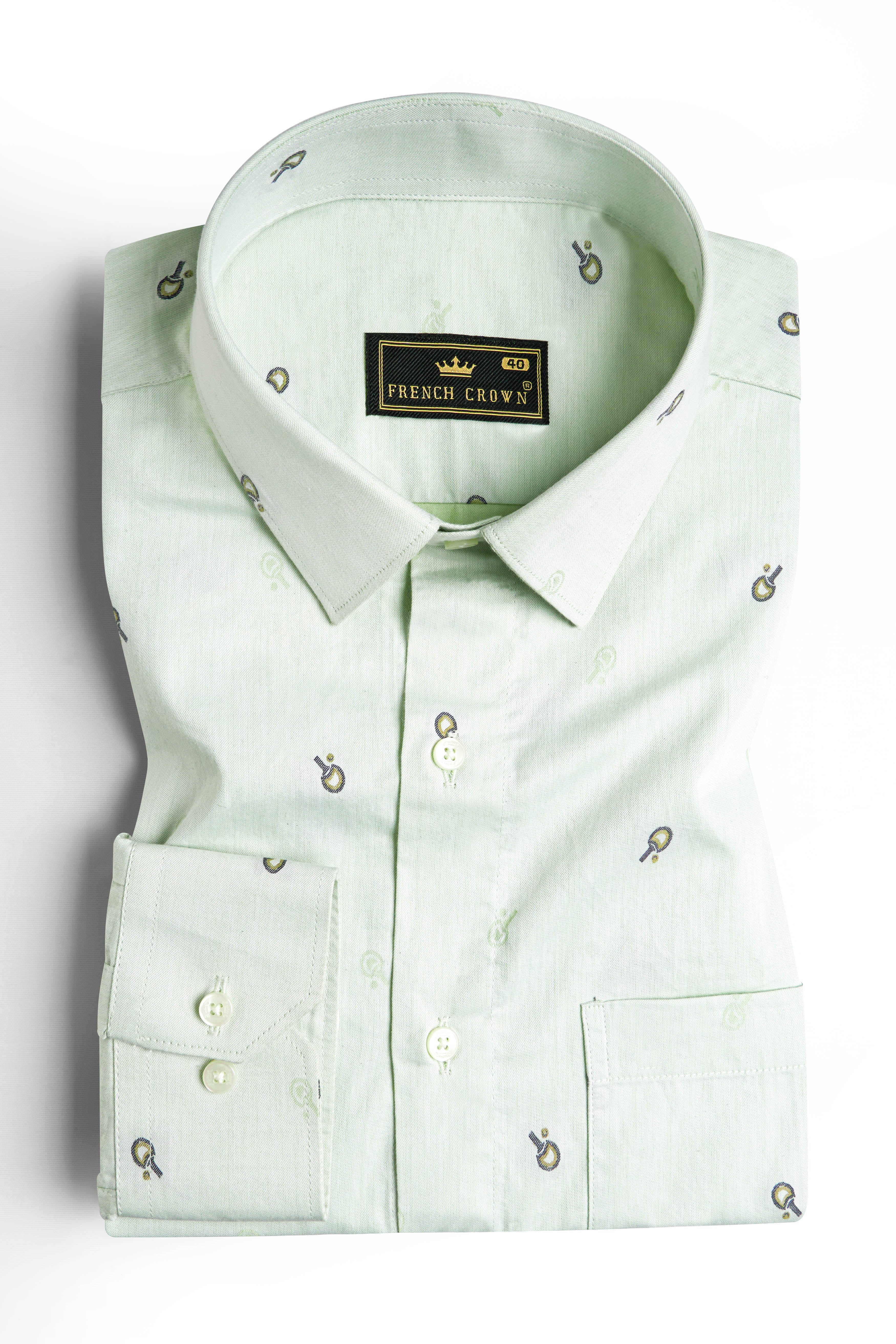 Eggshell Green Jacquard Textured Premium Giza Cotton Shirt