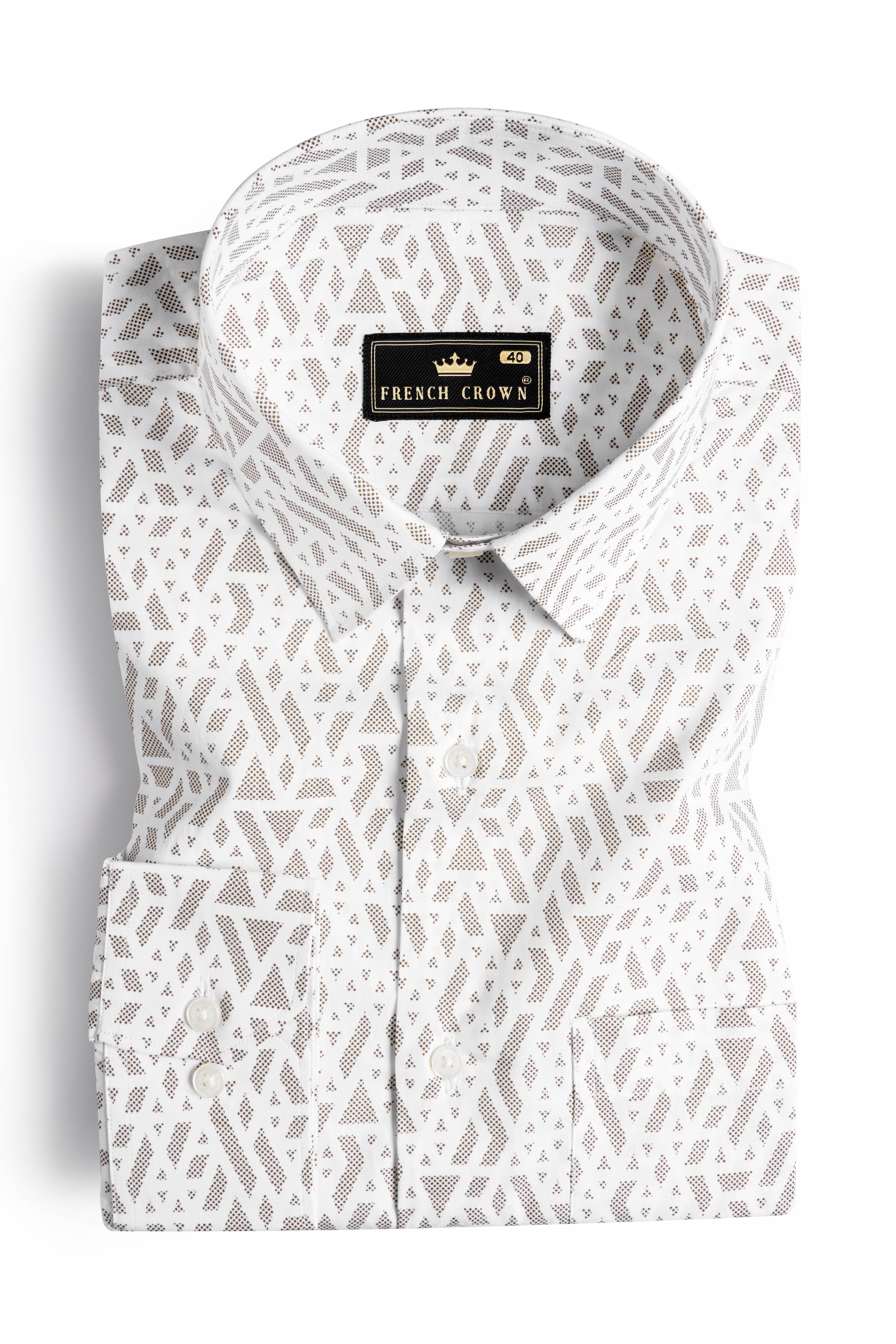 Bright White and Tortilla Brown Printed Premium Cotton Shirt