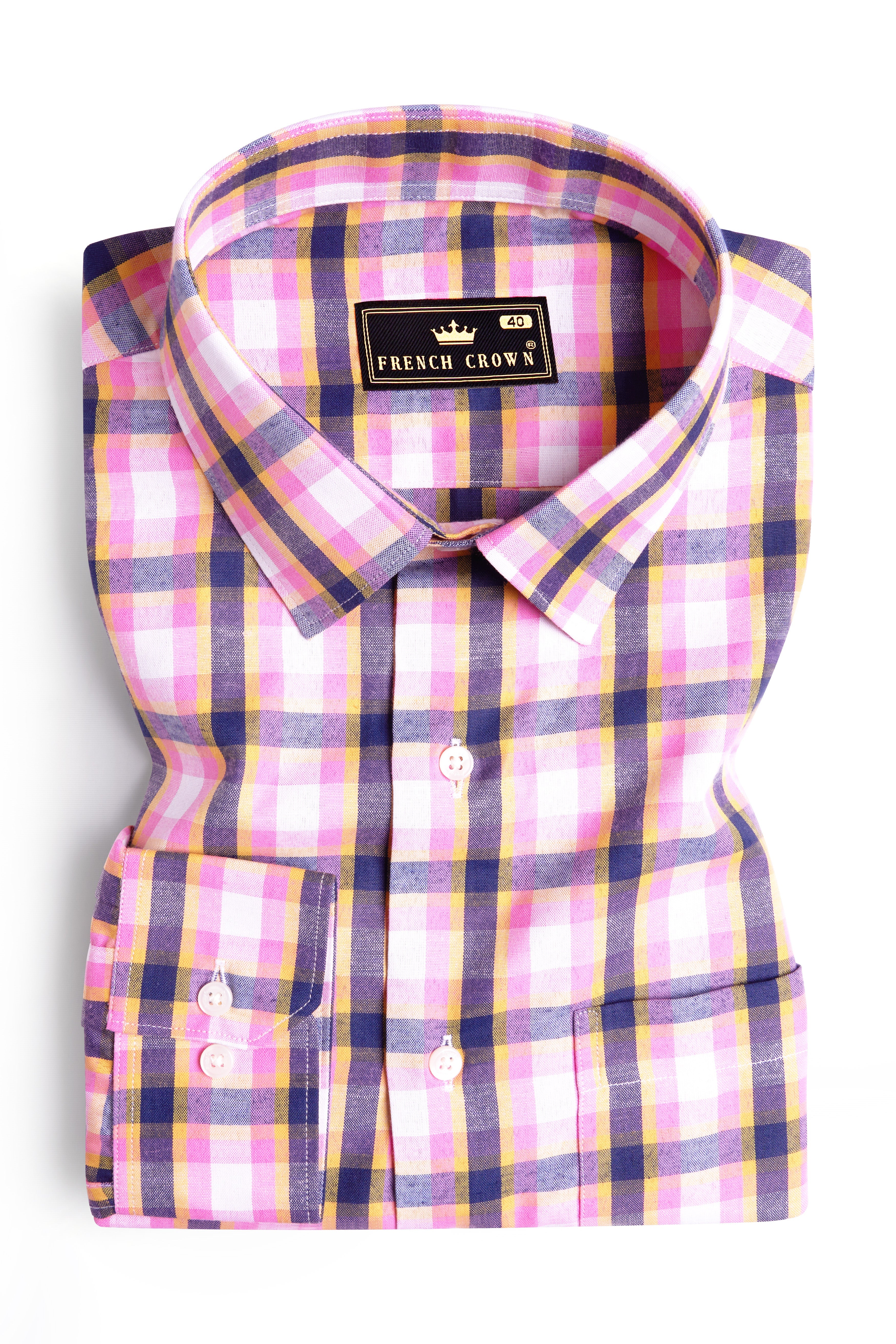 Orchid Pink and Iris Purple Checkered Premium Cotton Shirt
