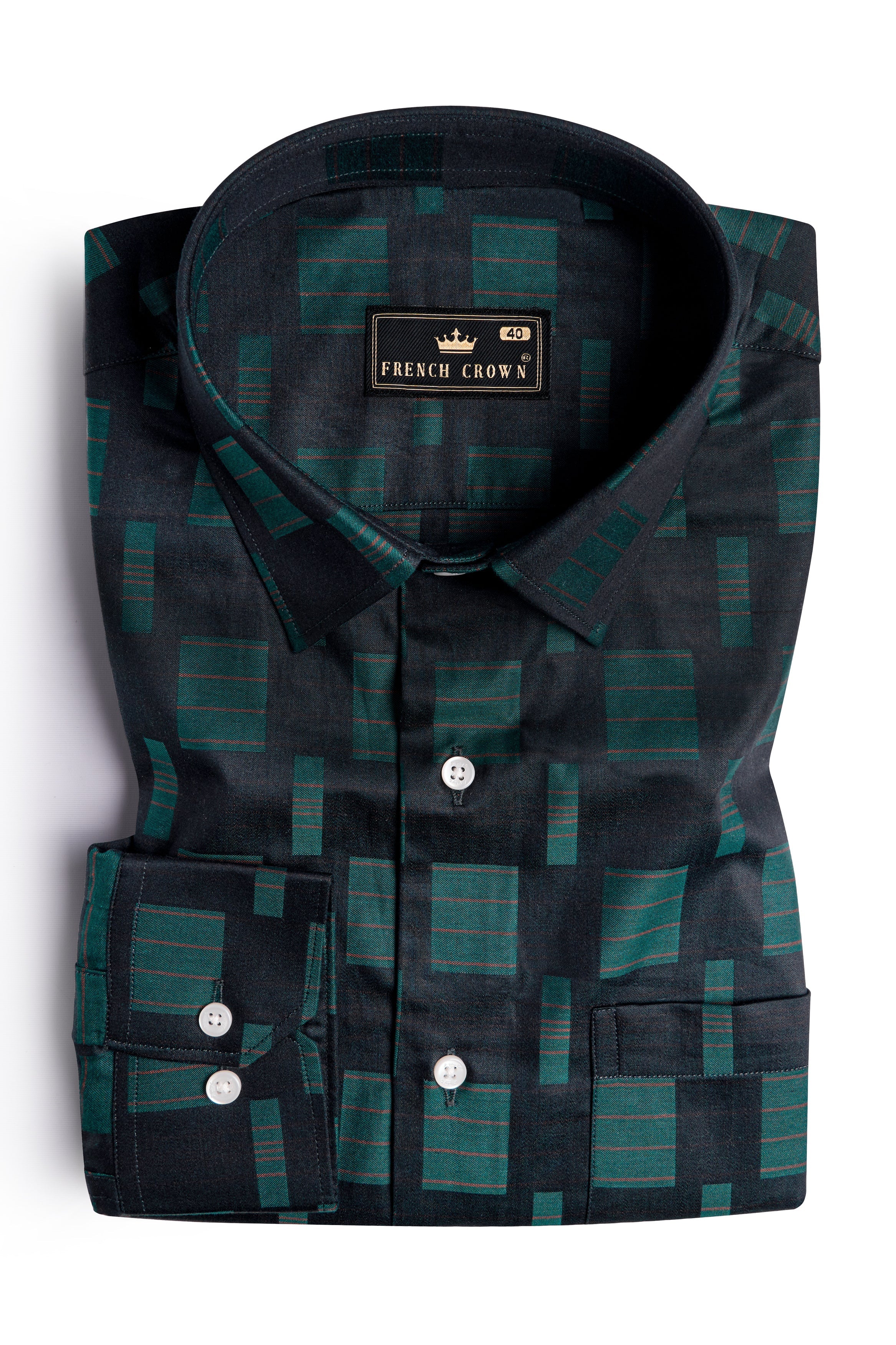 Jade Black and Gable Green Jacquard Textured Premium Giza Cotton Shirt