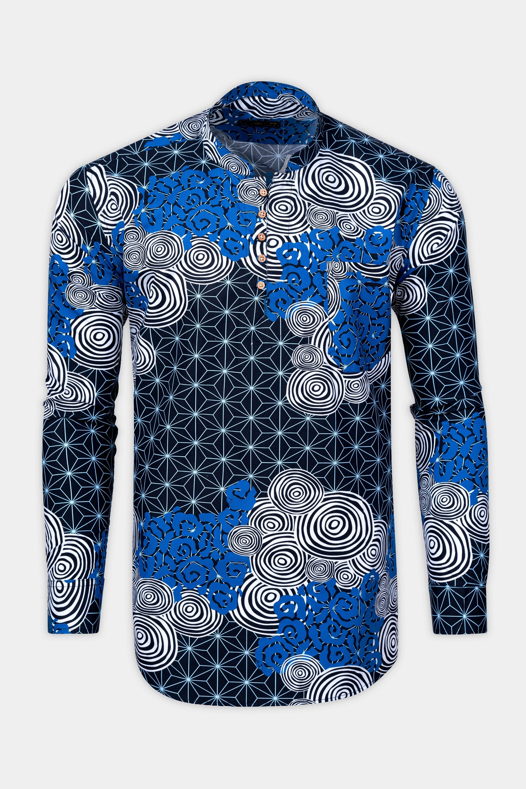 Jade Black And French Blue with Galactic Printed Premium Cotton Kurta Shirt 12360-KS-38, 12360-KS-H-38, 12360-KS-39, 12360-KS-H-39, 12360-KS-40, 12360-KS-H-40, 12360-KS-42, 12360-KS-H-42, 12360-KS-44, 12360-KS-H-44, 12360-KS-46, 12360-KS-H-46, 12360-KS-48, 12360-KS-H-48, 12360-KS-50, 12360-KS-H-50, 12360-KS-52, 12360-KS-H-52