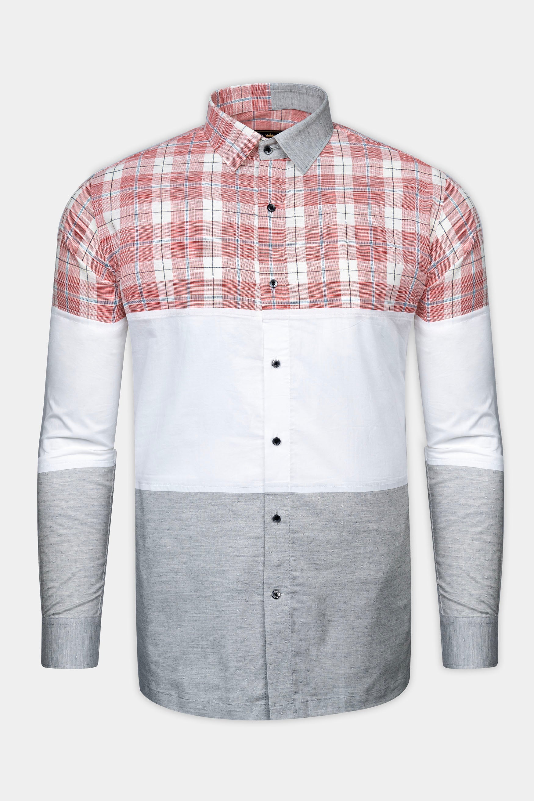 Contessa Red and Loblolly Gray Dobby Textured Premium Giza Cotton Designer Shirt