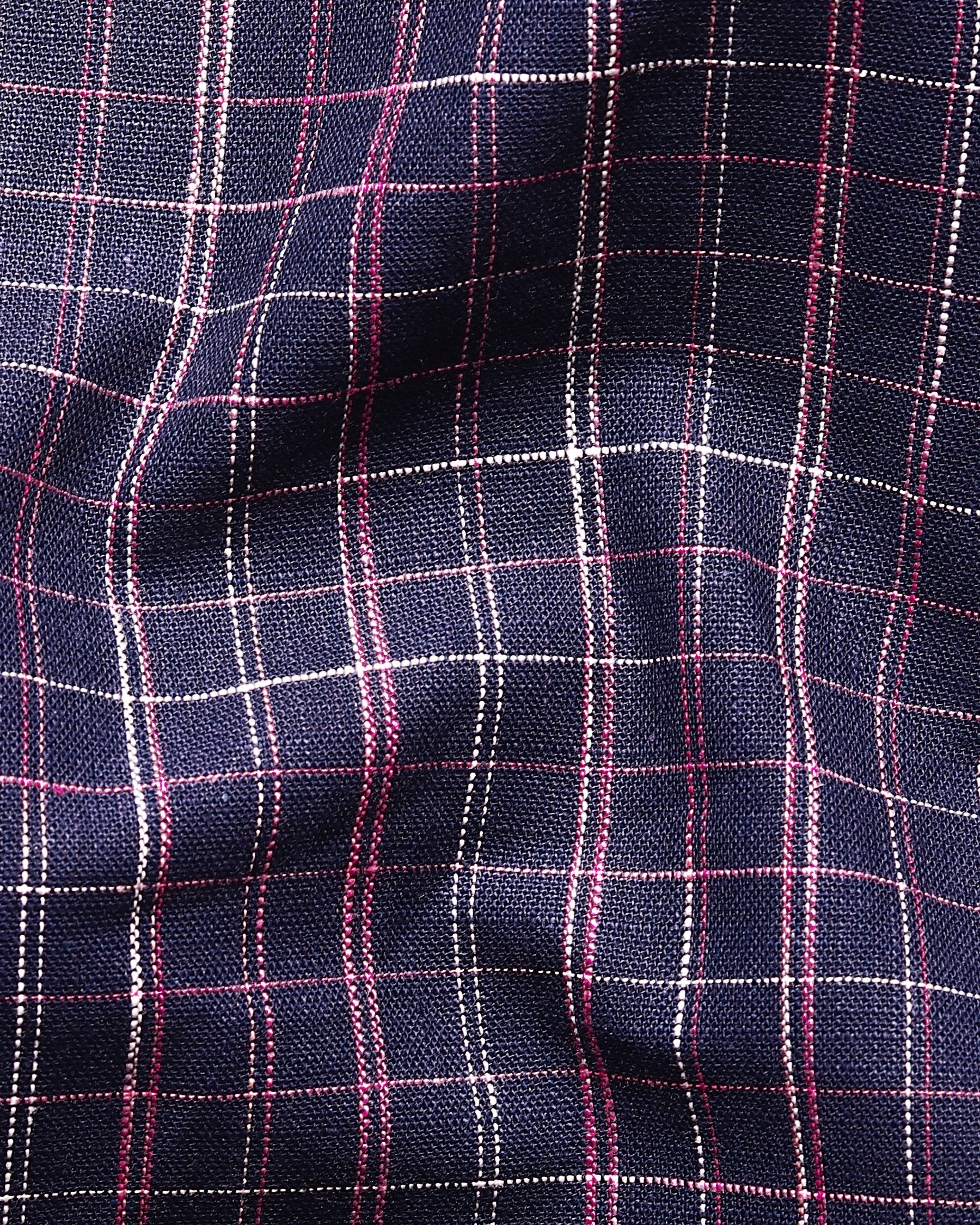 Navy Checked Premium Cotton-linen Blend Shirt