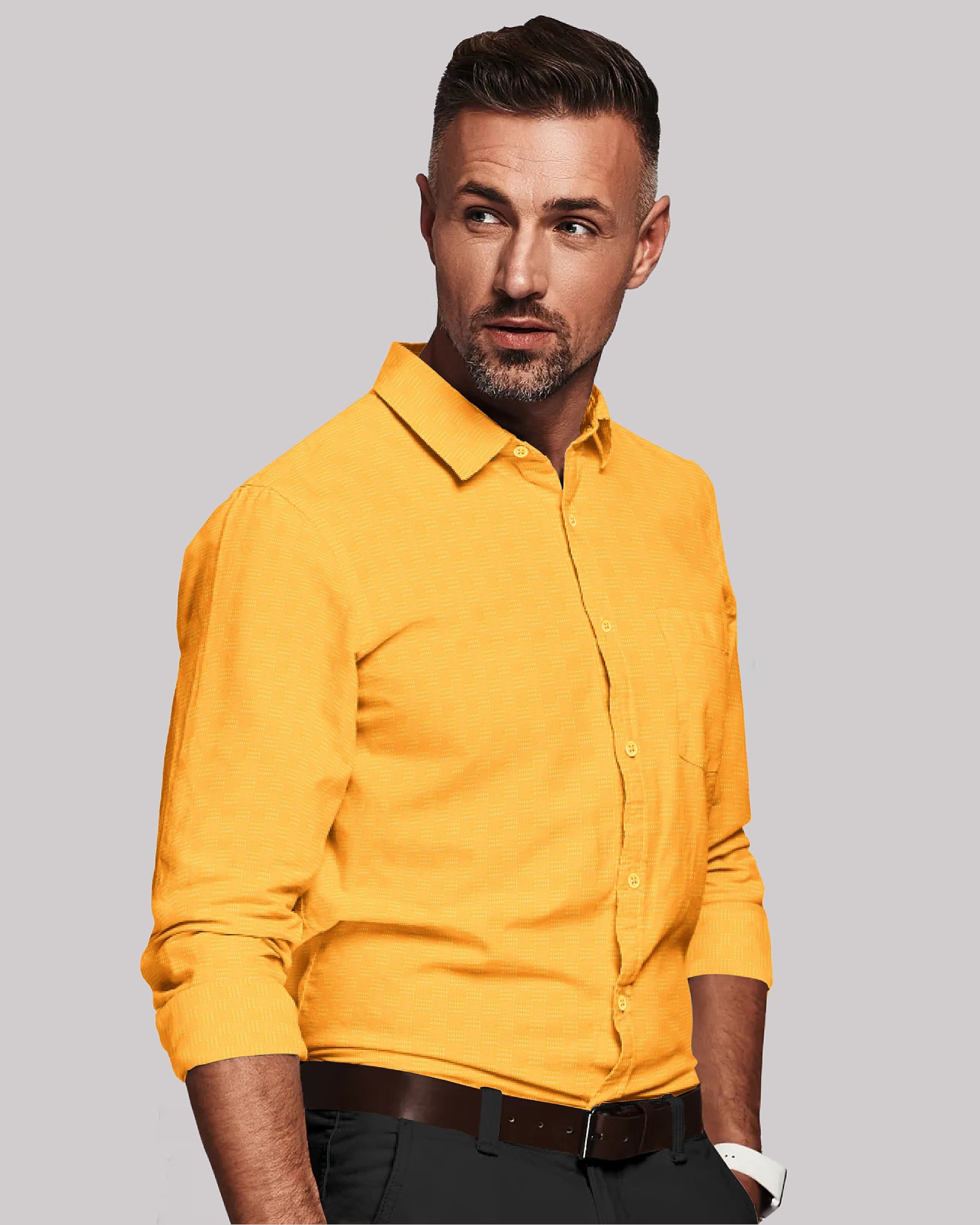 Mustard Diamond Dobby Giza Cotton shirt