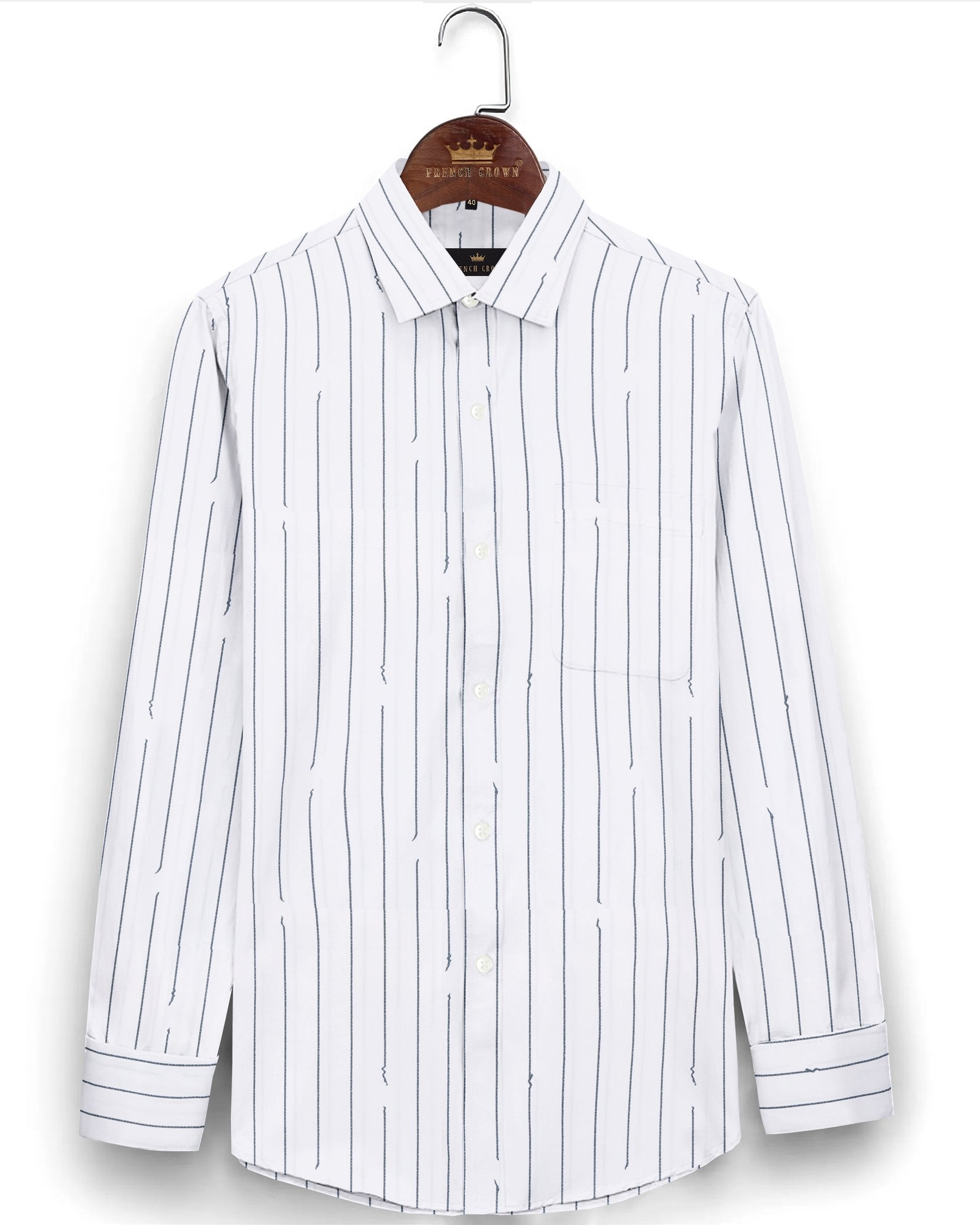 Bright White Broken and Faded Striped premium Cotton Shirt