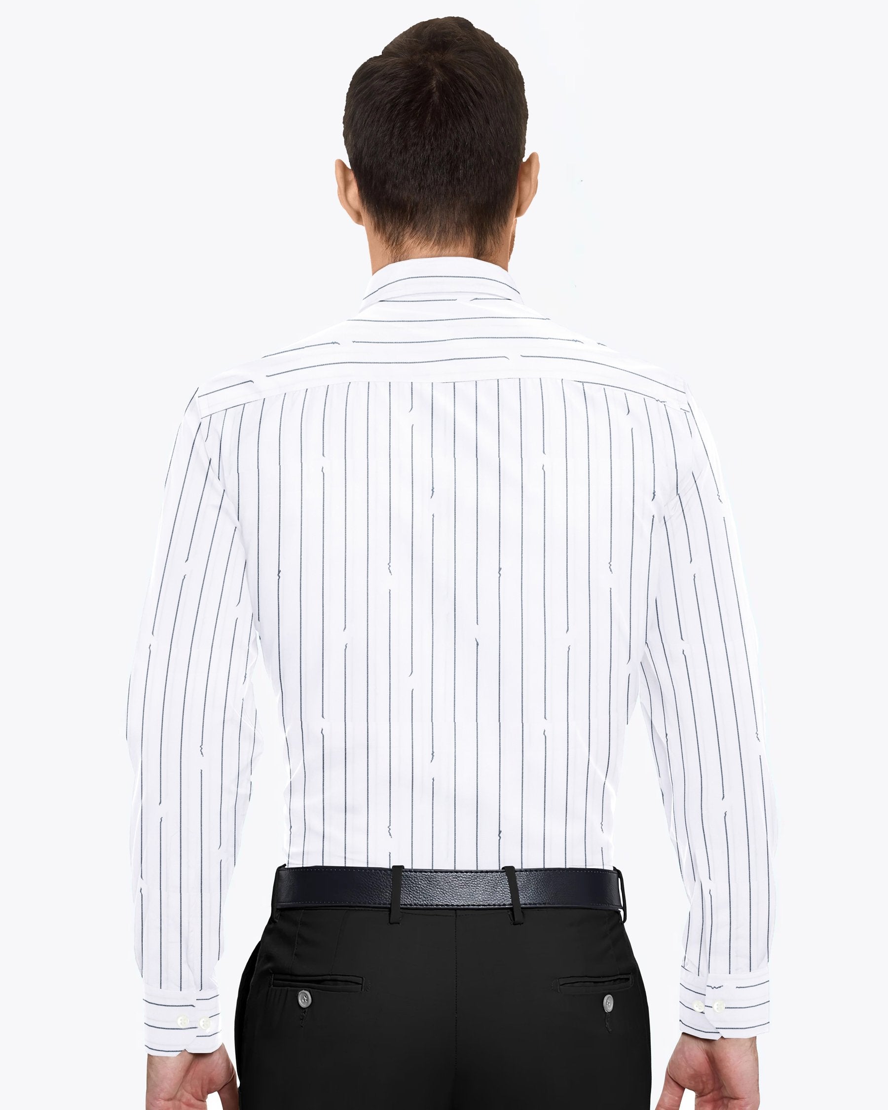 Bright White Broken and Faded Striped premium Cotton Shirt