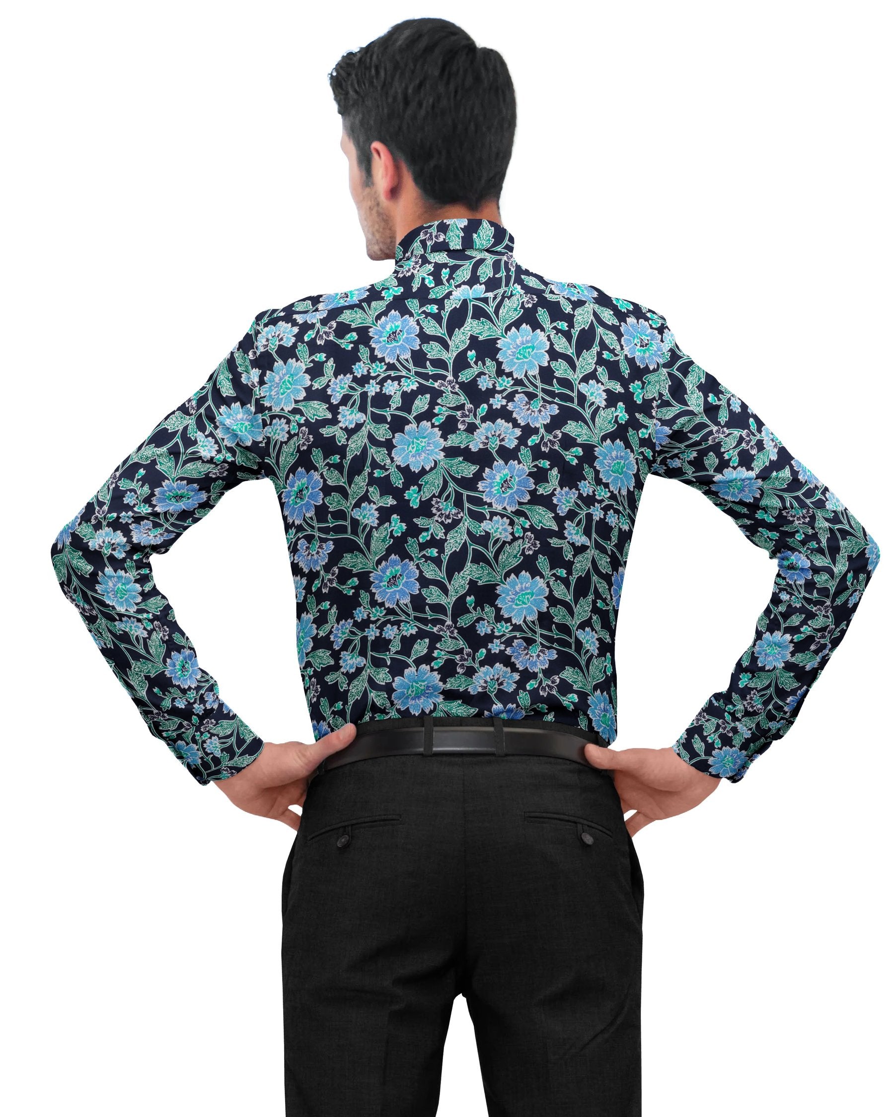 Blue Large Scale Flowers Print super soft Beach Shirt