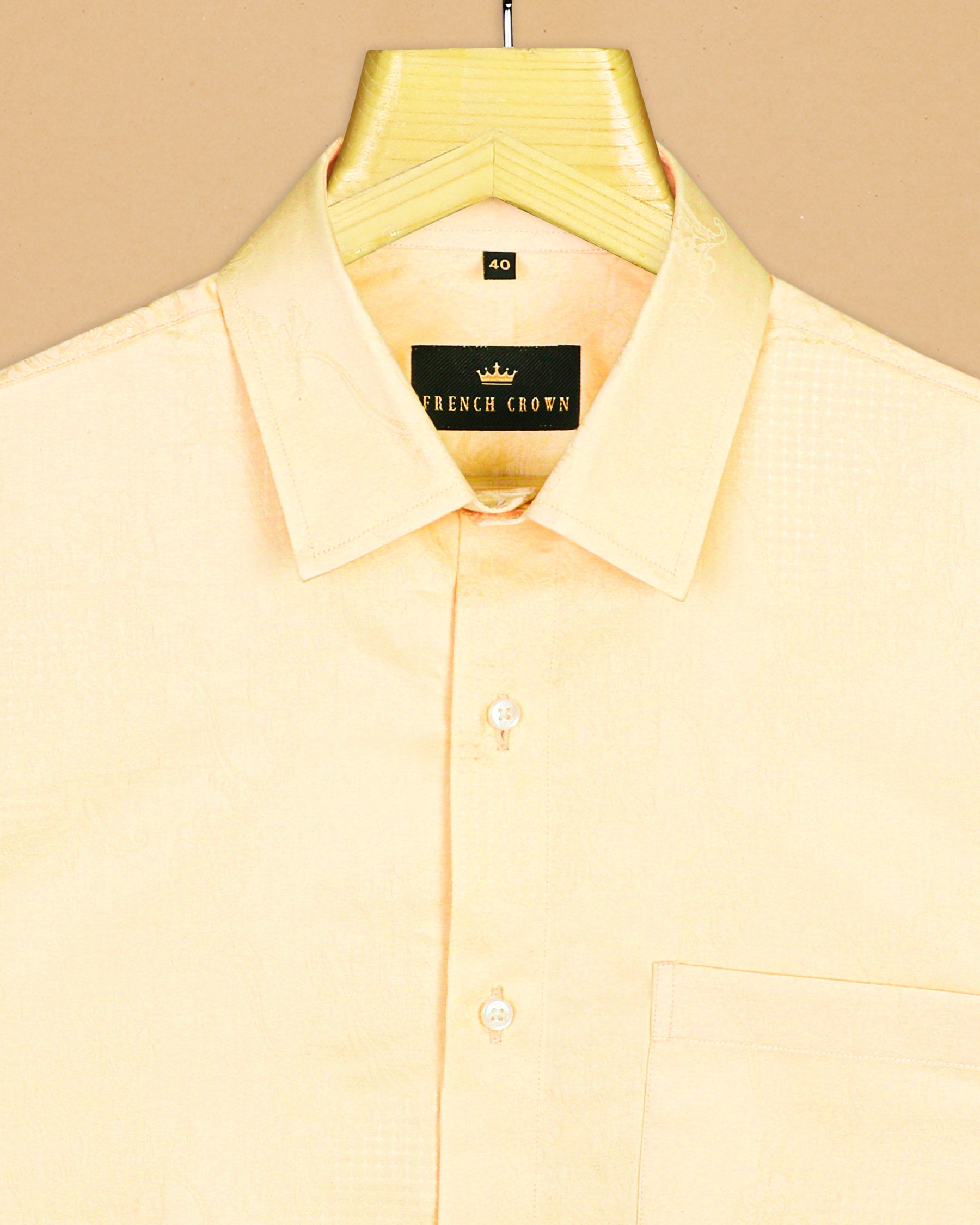 Butter Yellow Flowers and Diamonds Jacquard Textured Silky Giza Cotton Evening SHIRT