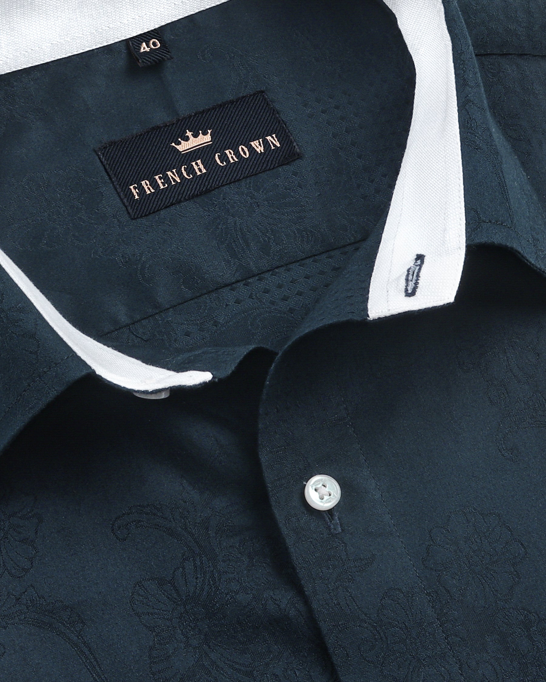 Blue Flowers and Diamonds Jacquard Textured Silky Giza Cotton Evening SHIRT