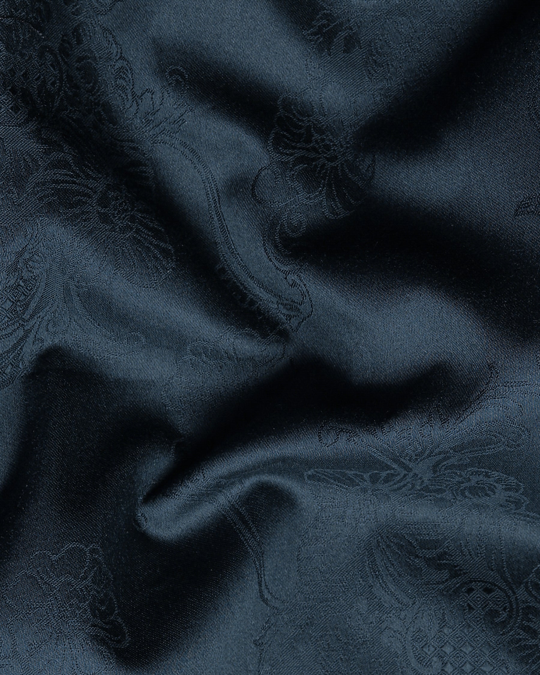 Blue Flowers and Diamonds Jacquard Textured Silky Giza Cotton Evening SHIRT