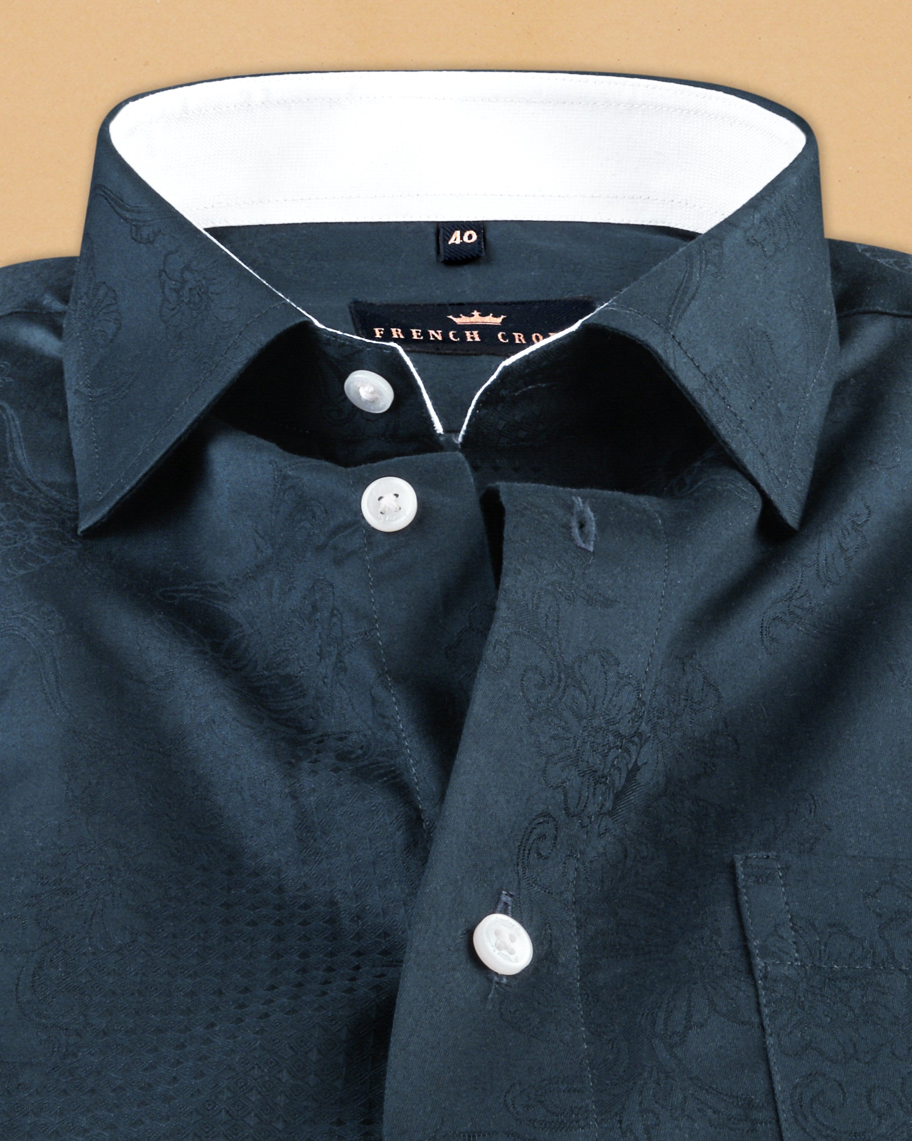 Blue Flowers and Diamonds Jacquard Textured Silky Giza Cotton Evening SHIRT