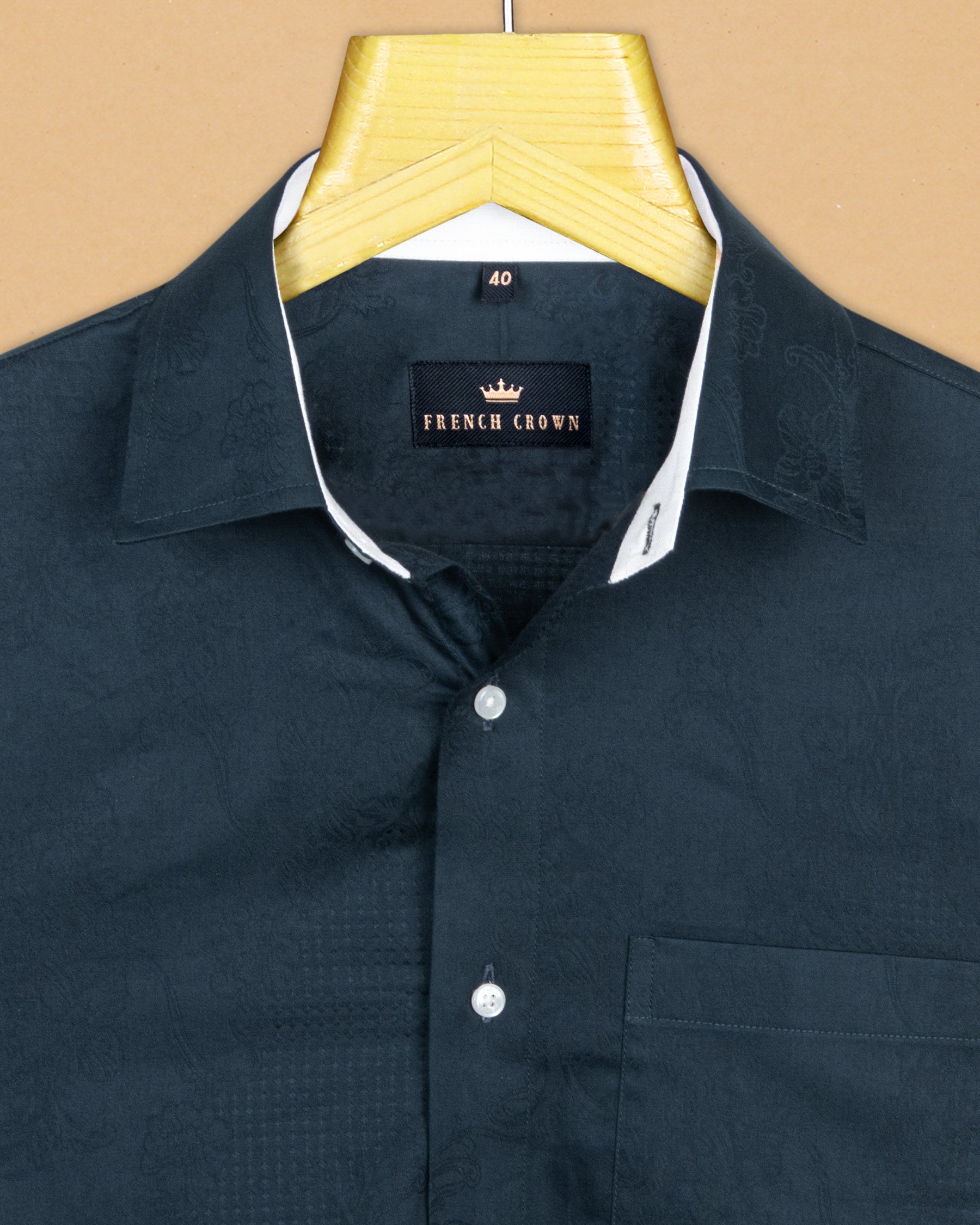 Blue Flowers and Diamonds Jacquard Textured Silky Giza Cotton Evening SHIRT