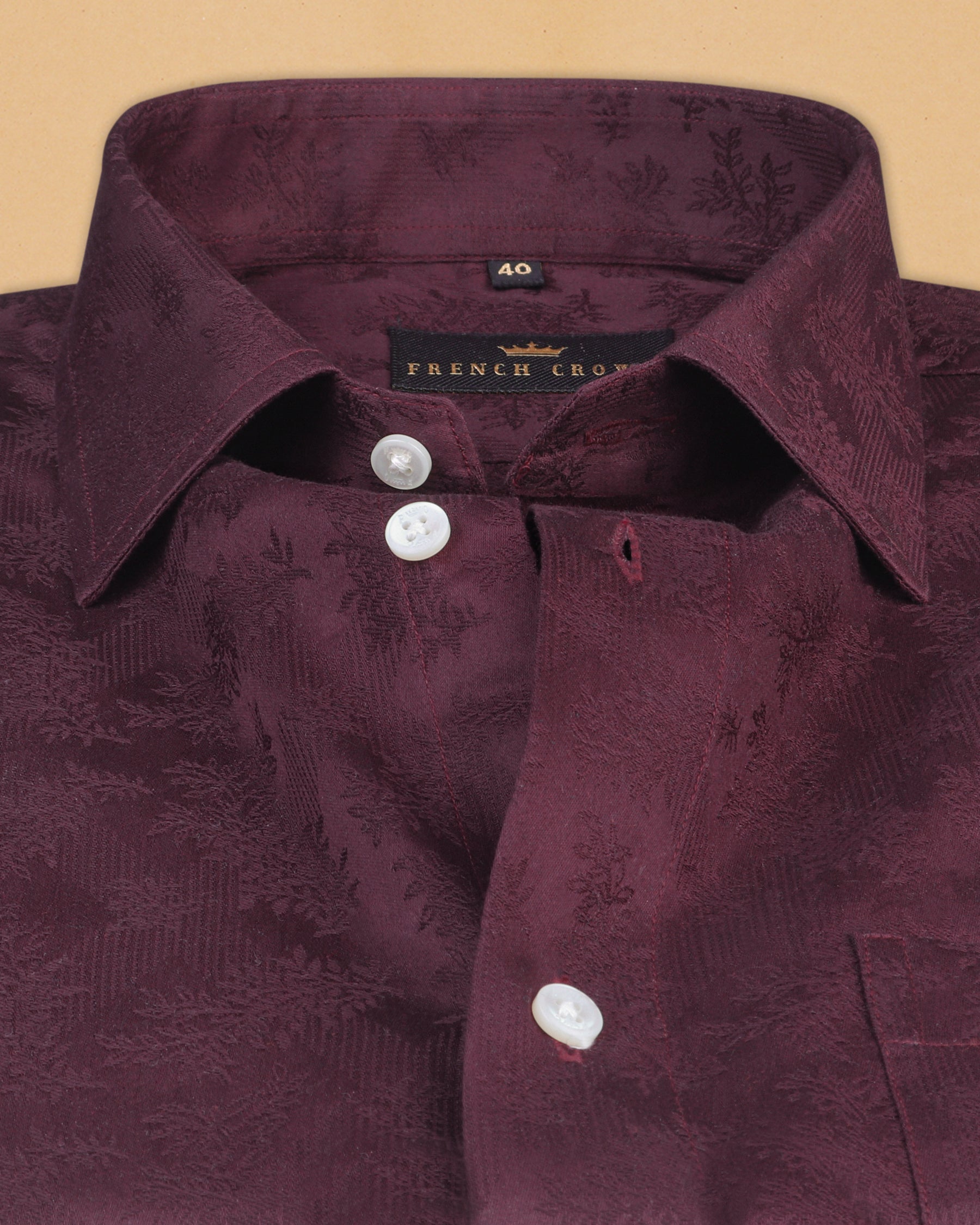 Burgundy Flowers Jacquard Textured Silky Giza Cotton Evening SHIRT