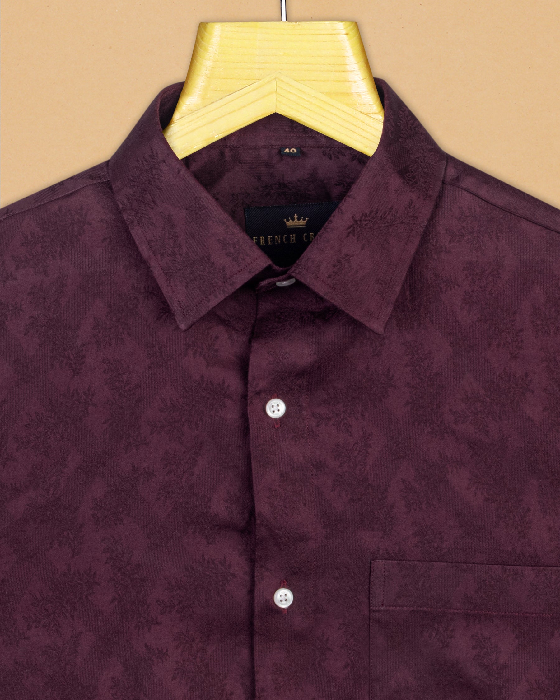 Burgundy Flowers Jacquard Textured Silky Giza Cotton Evening SHIRT
