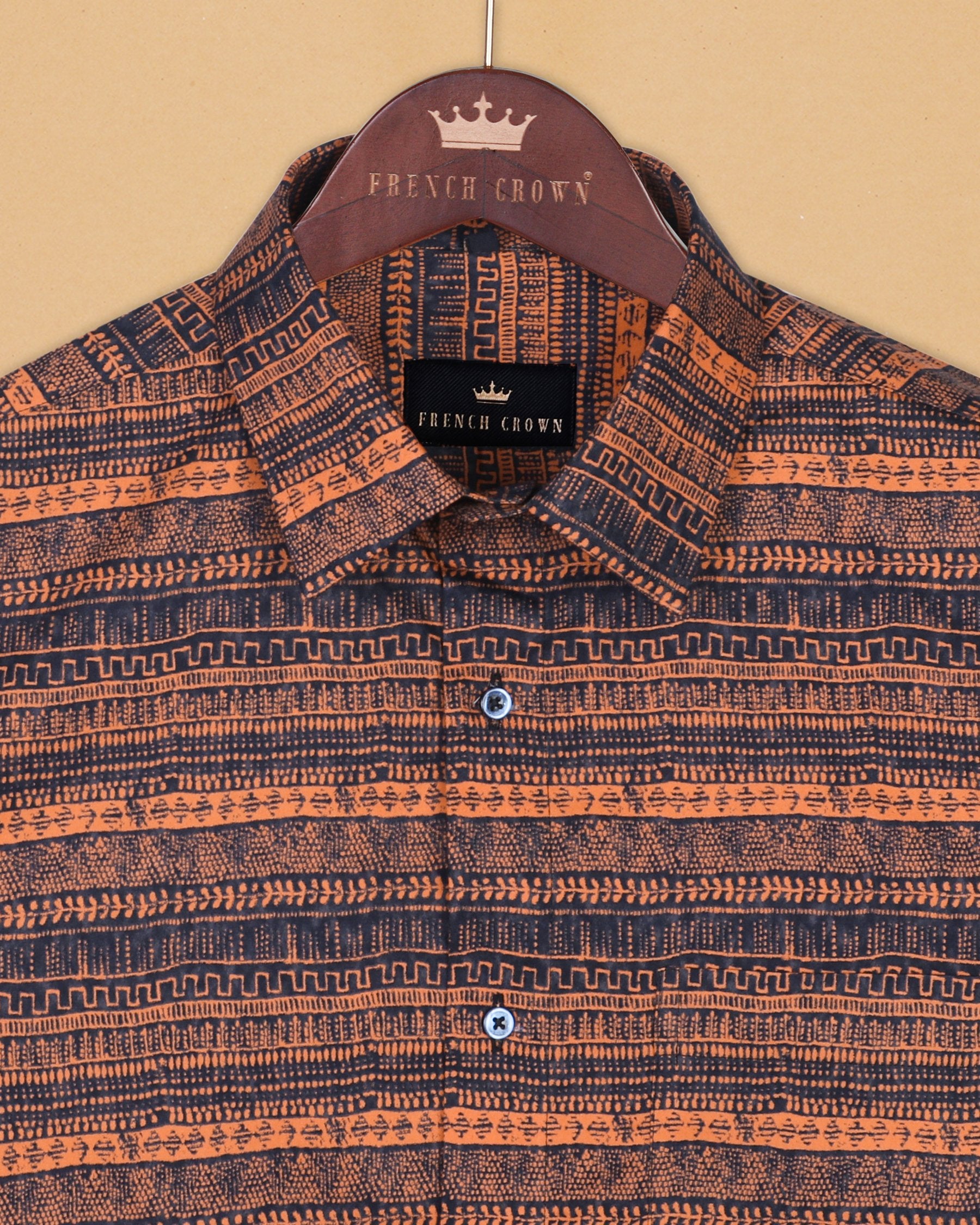 Orange with Navy Ancient wall art Print Brushed Premium Cotton SHIRT