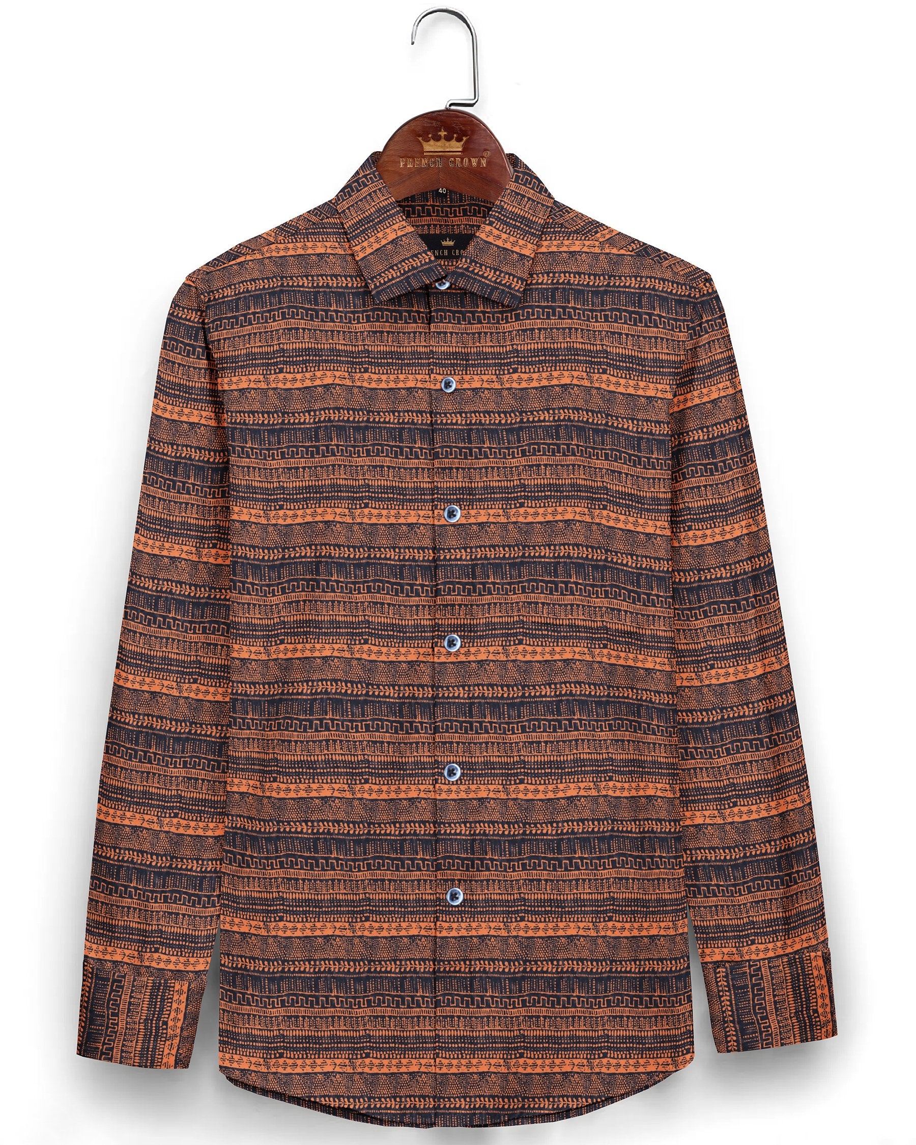 Orange with Navy Ancient wall art Print Brushed Premium Cotton SHIRT