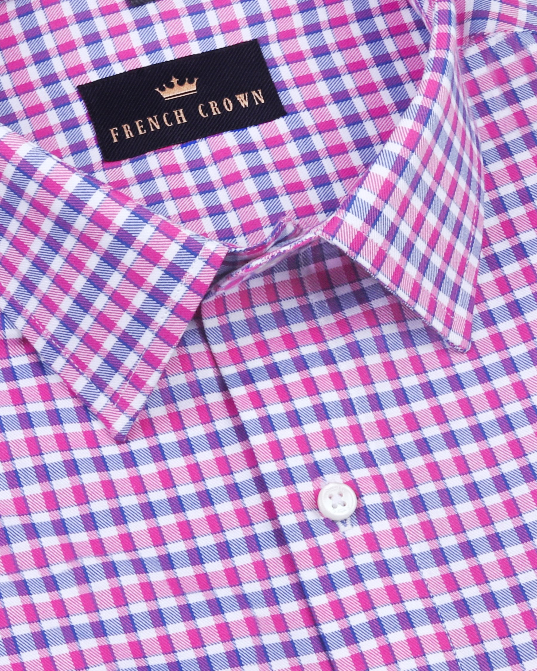 Fuchsia Pink with Blue Gingham Premium Cotton SHIRT