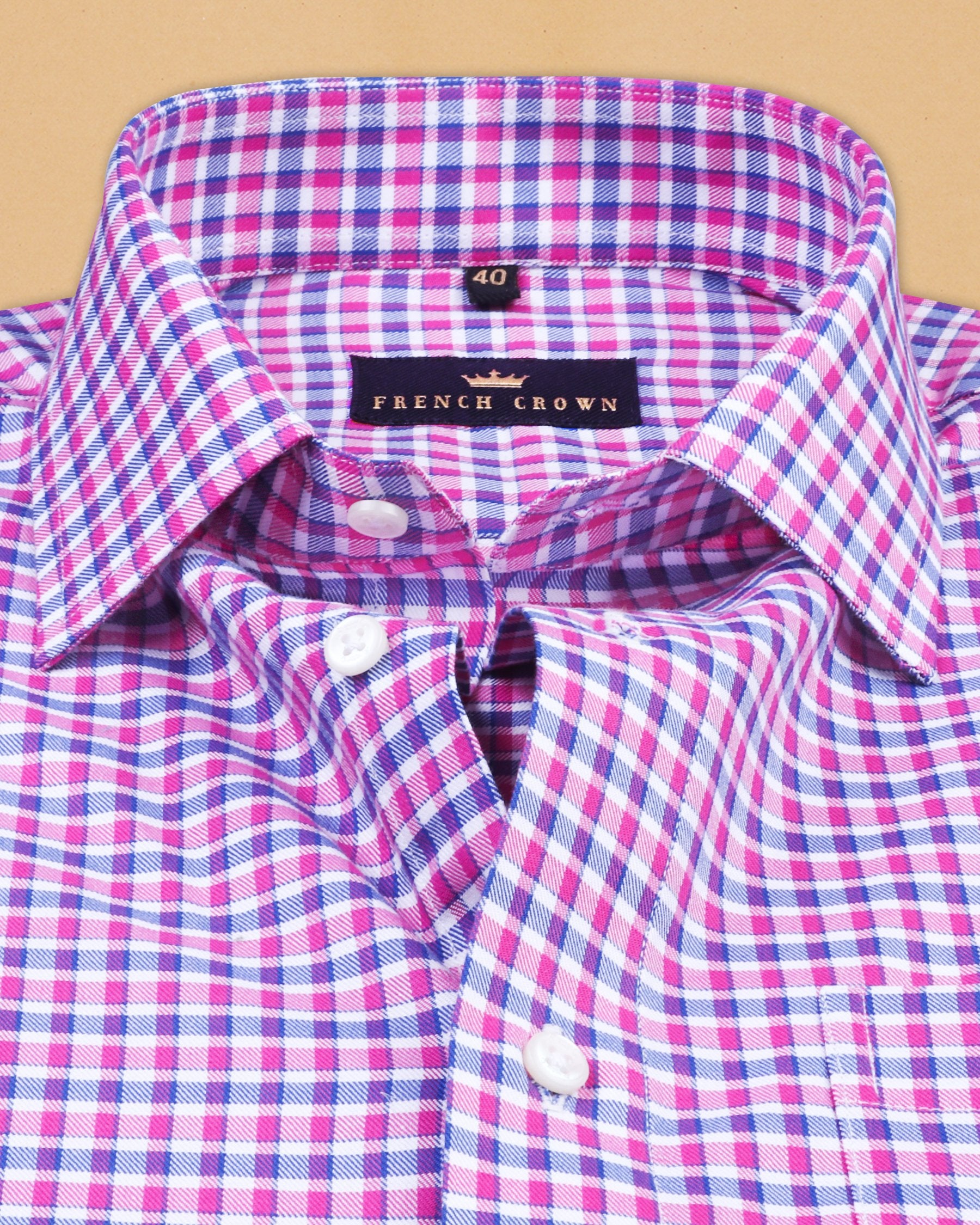 Fuchsia Pink with Blue Gingham Premium Cotton SHIRT