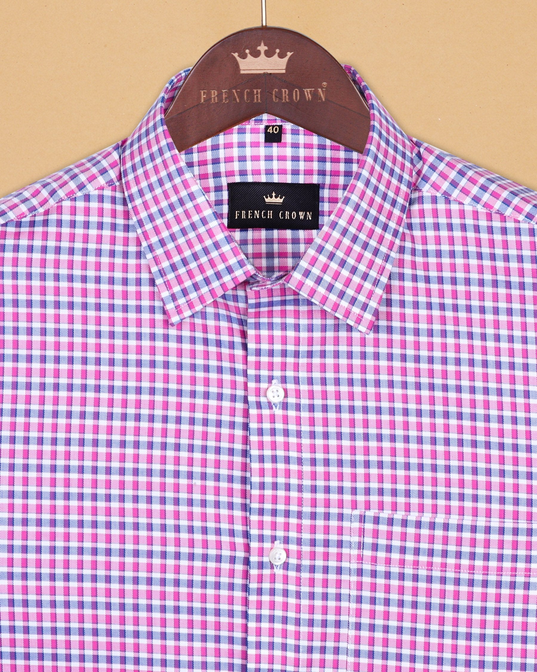 Fuchsia Pink with Blue Gingham Premium Cotton SHIRT