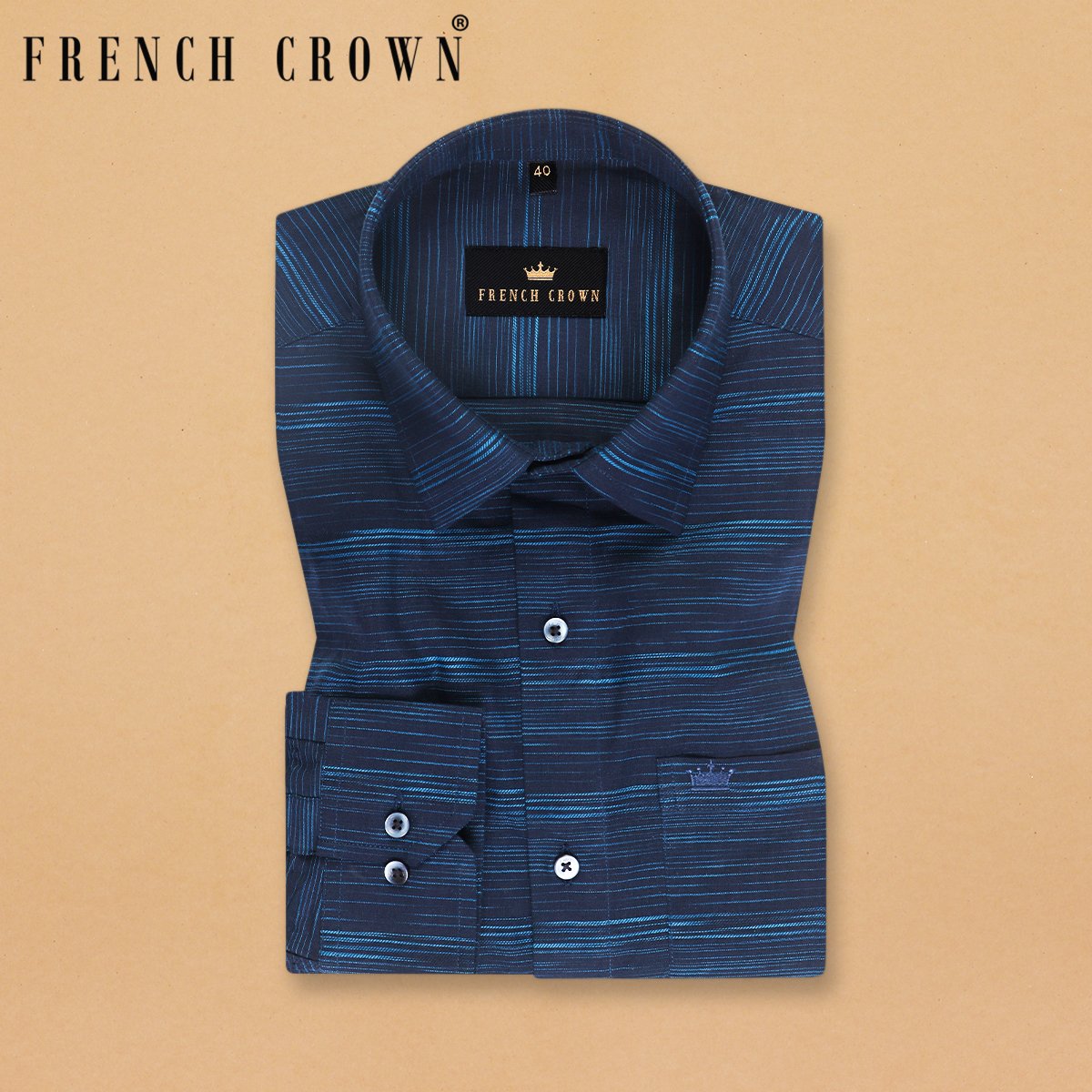 Navy Slubbed Luxurious Linen-Cotton Blend Shirt