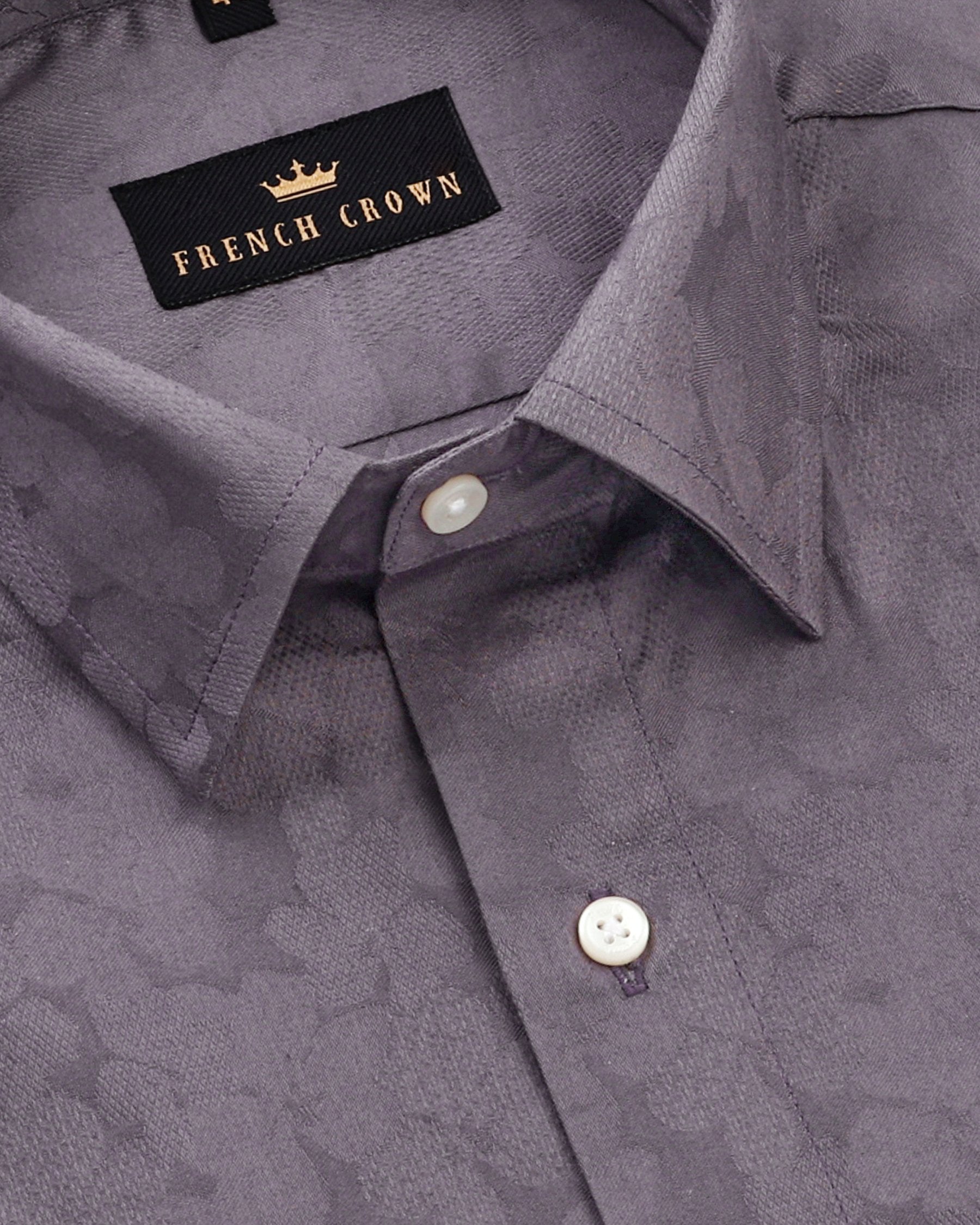 Smoke Grey Flower Jacquard Textured Silky Giza Cotton Evening SHIRT