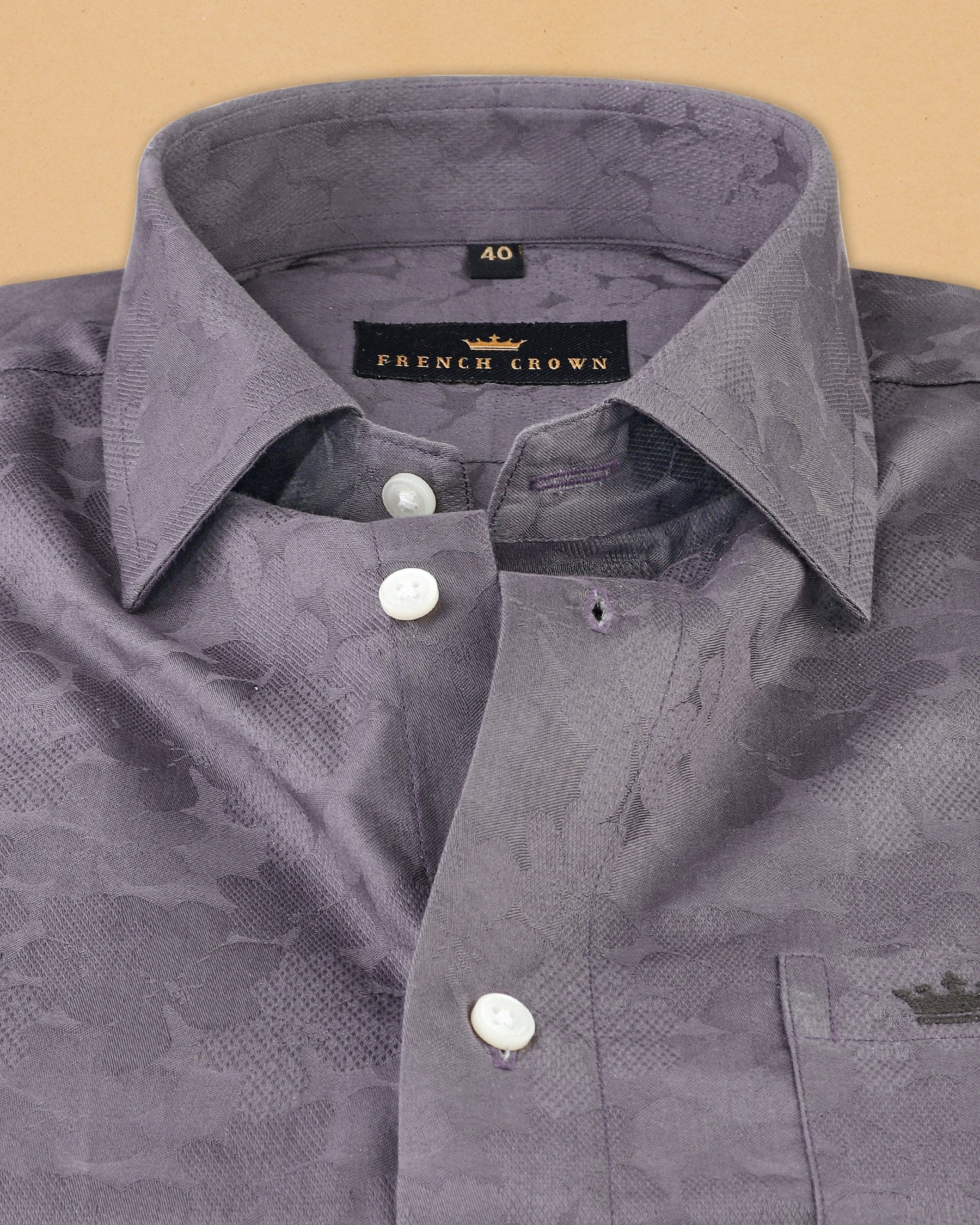 Smoke Grey Flower Jacquard Textured Silky Giza Cotton Evening SHIRT