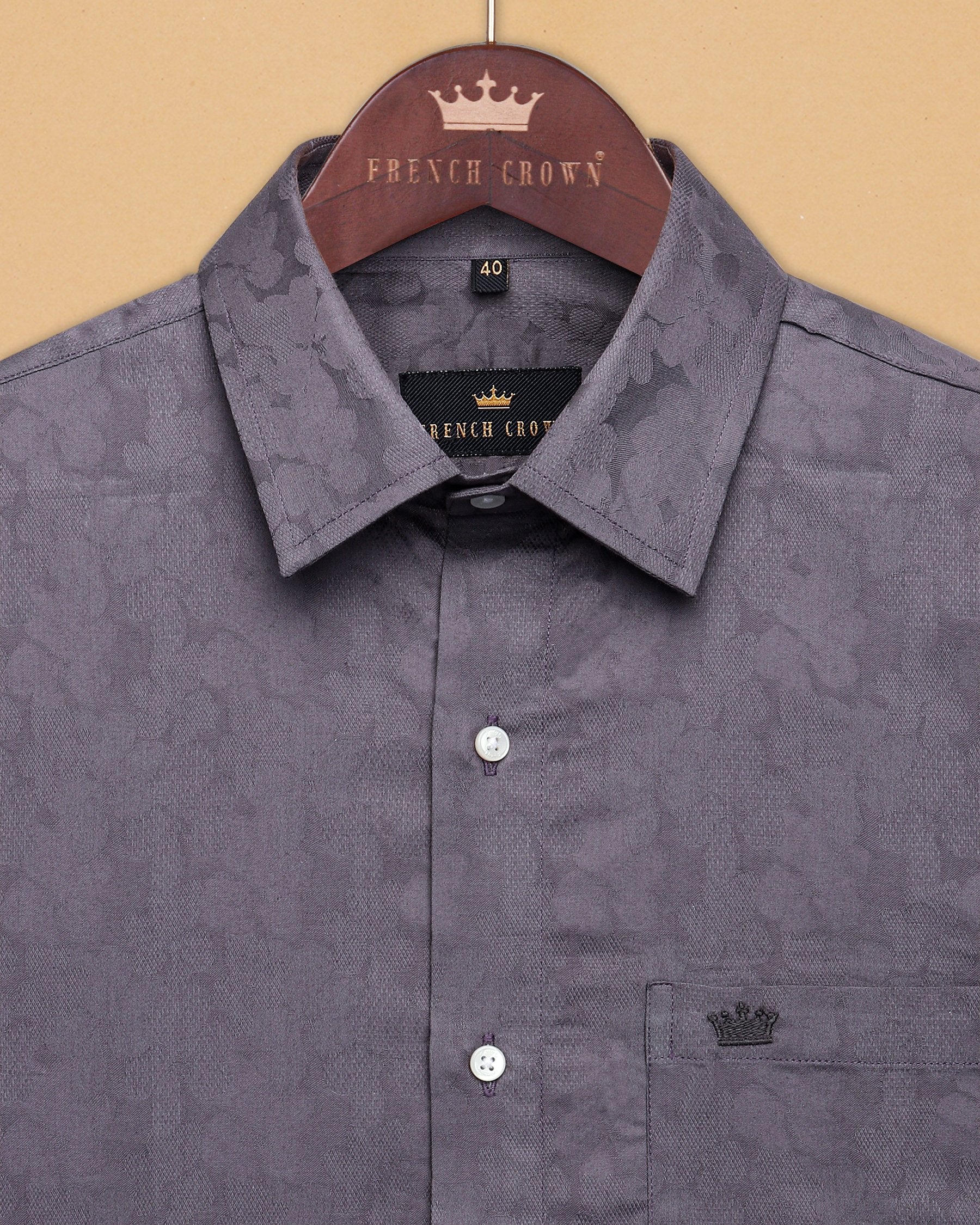 Smoke Grey Flower Jacquard Textured Silky Giza Cotton Evening SHIRT