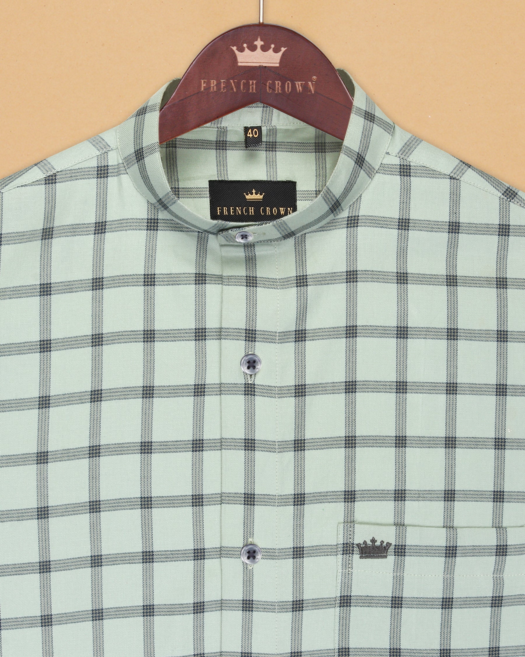 Sage Green Windowpane Premium Cotton SHIRT