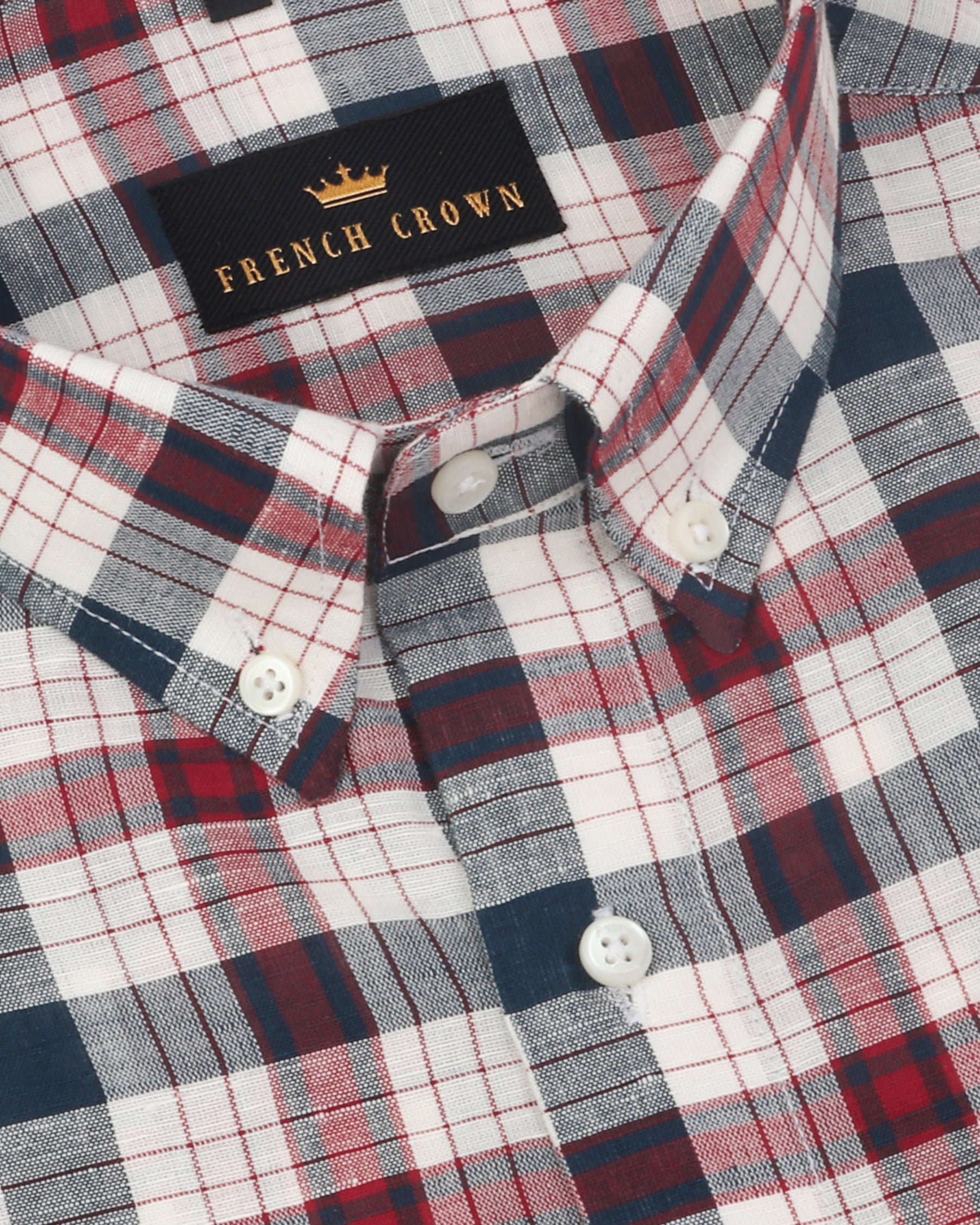 Cream with Red and Blue Plaid Luxurious Linen Shirt