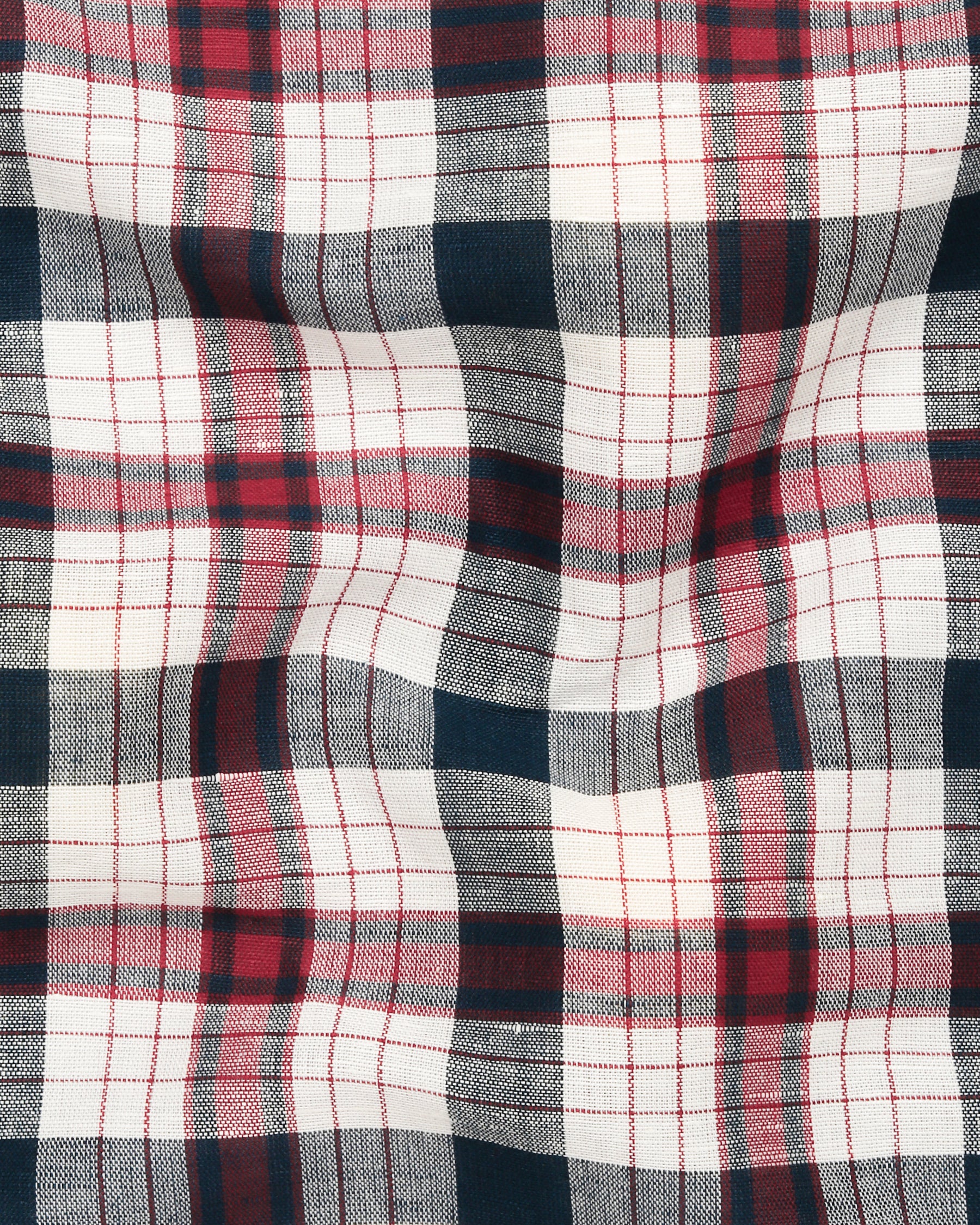 Cream with Red and Blue Plaid Luxurious Linen Shirt