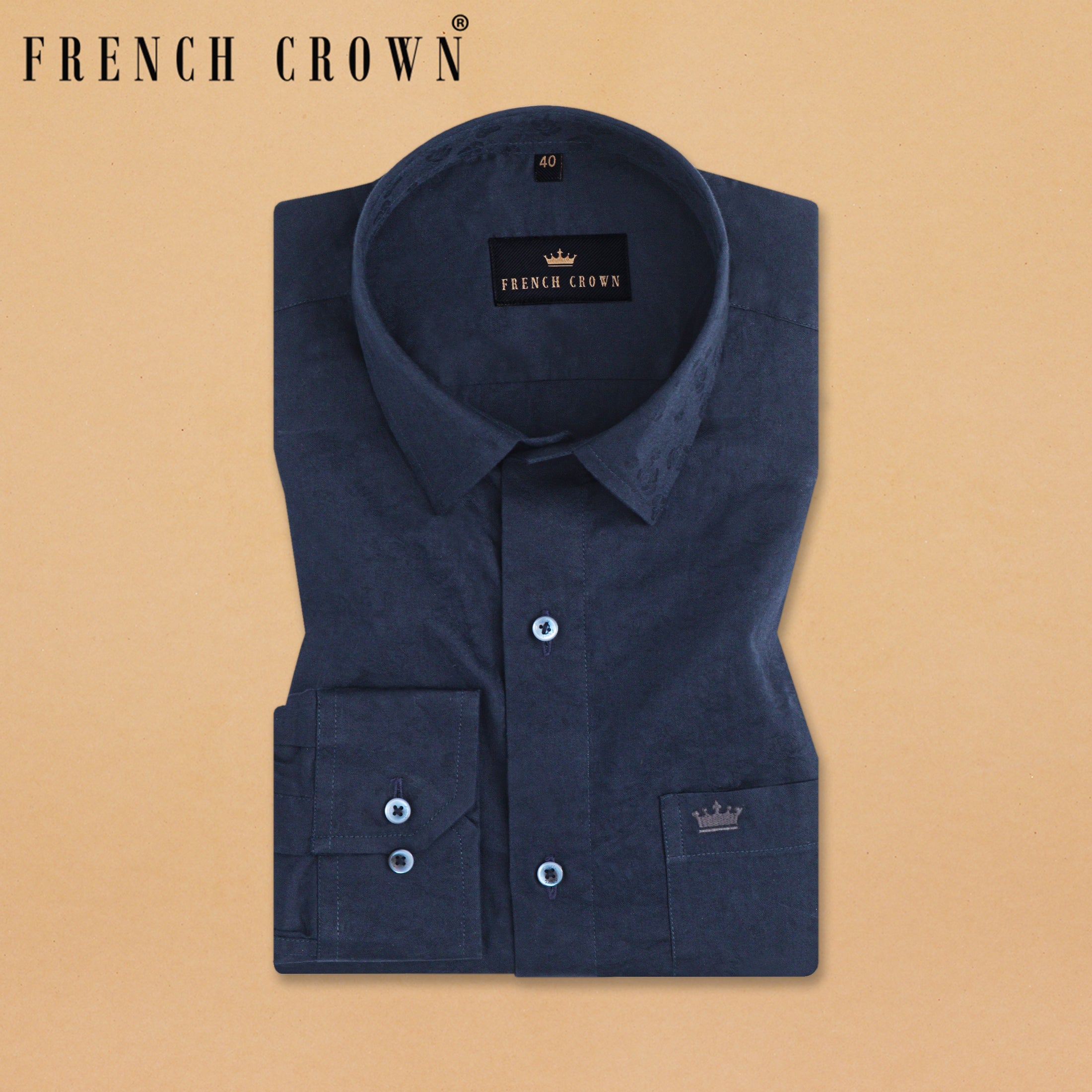 Blue Rose Jacquard Textured Silky Giza Cotton Evening SHIRT