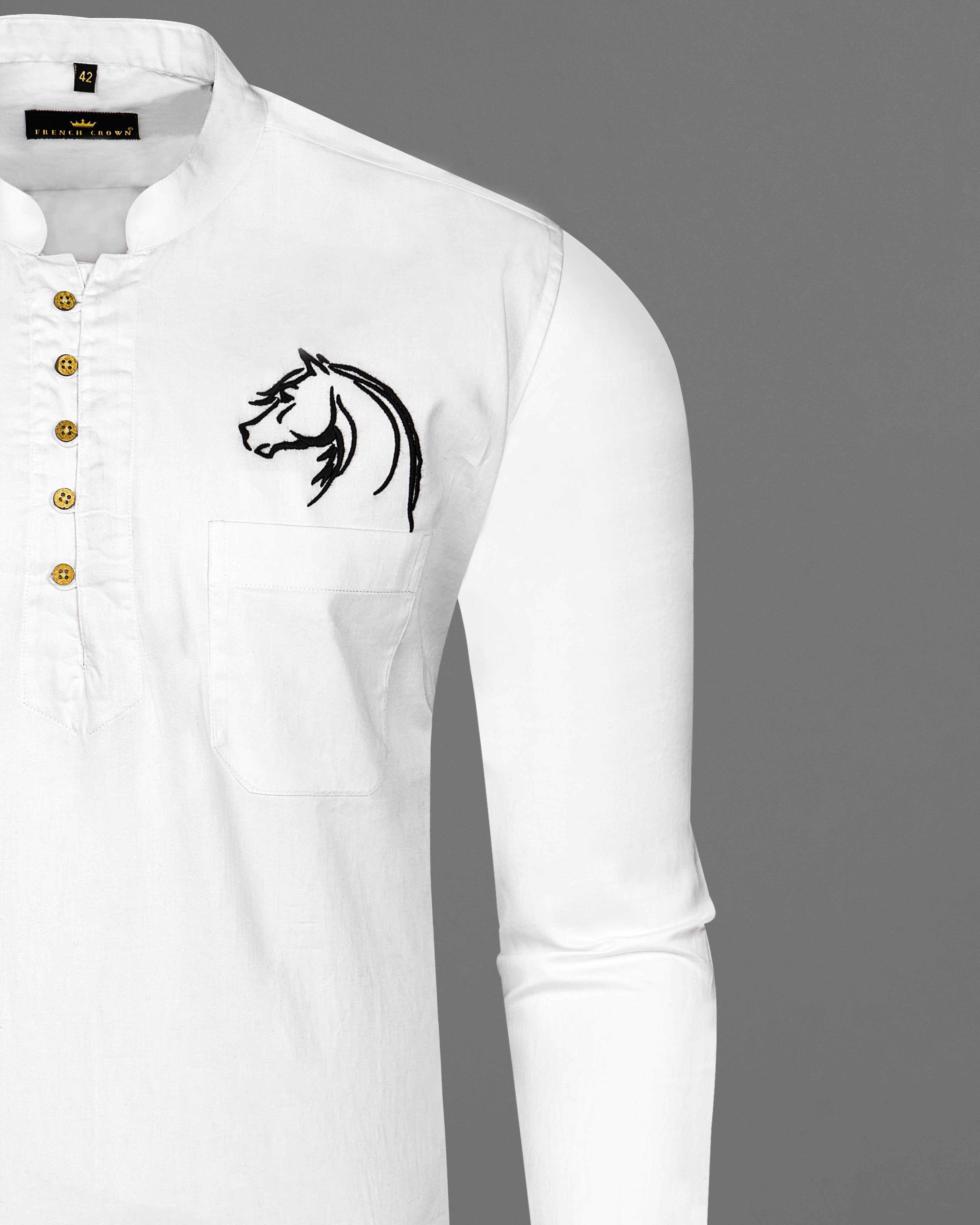 Bright White Horse Embroidered Super Soft Premium Cotton Kurta Shirt 2670-KS-E026-38, 2670-KS-E026-H-38, 2670-KS-E026-39, 2670-KS-E026-H-39, 2670-KS-E026-40, 2670-KS-E026-H-40, 2670-KS-E026-42, 2670-KS-E026-H-42, 2670-KS-E026-44, 2670-KS-E026-H-44, 2670-KS-E026-46, 2670-KS-E026-H-46, 2670-KS-E026-48, 2670-KS-E026-H-48, 2670-KS-E026-50, 2670-KS-E026-H-50, 2670-KS-E026-52, 2670-KS-E026-H-52