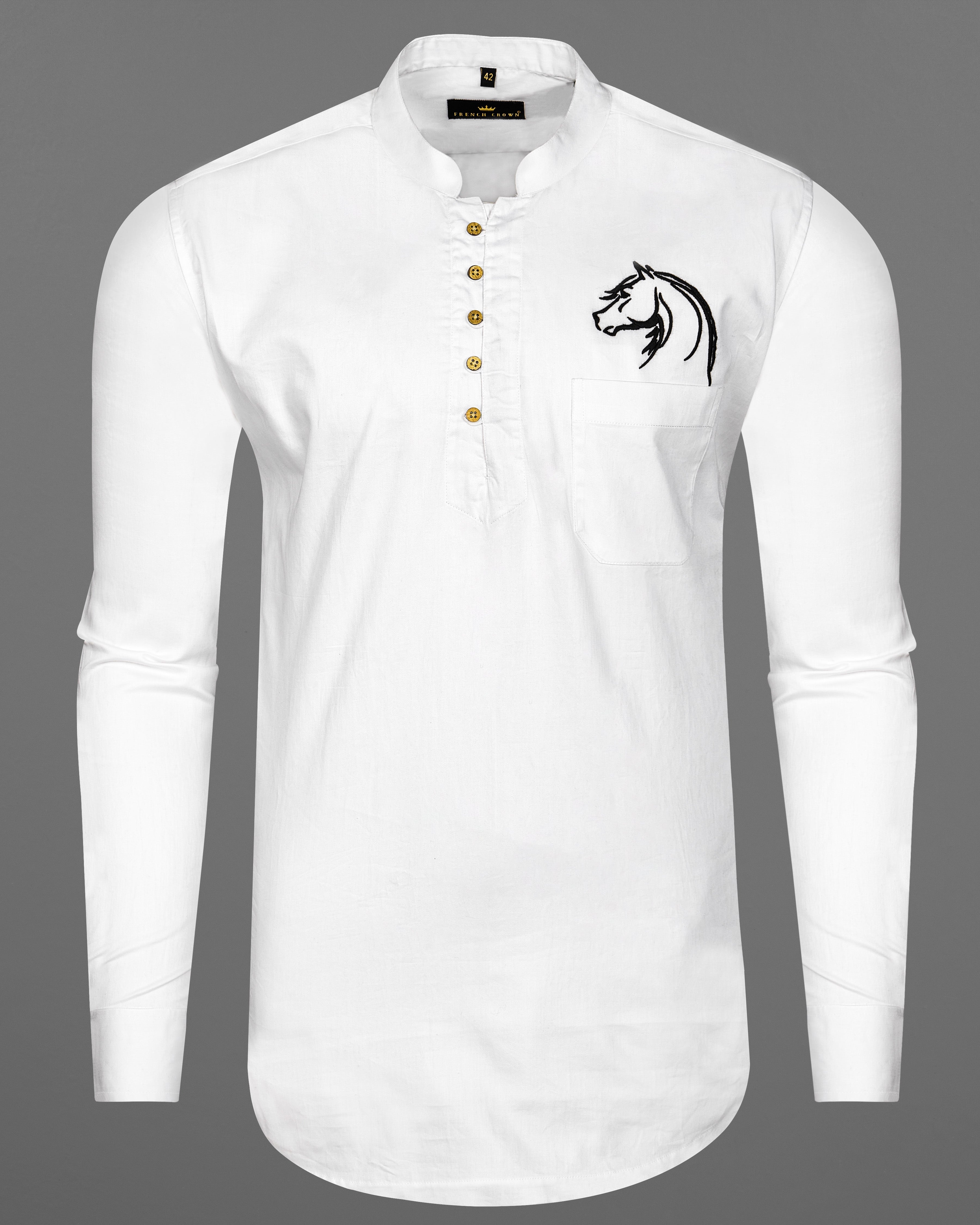 Bright White Horse Embroidered Super Soft Premium Cotton Kurta Shirt 2670-KS-E026-38, 2670-KS-E026-H-38, 2670-KS-E026-39, 2670-KS-E026-H-39, 2670-KS-E026-40, 2670-KS-E026-H-40, 2670-KS-E026-42, 2670-KS-E026-H-42, 2670-KS-E026-44, 2670-KS-E026-H-44, 2670-KS-E026-46, 2670-KS-E026-H-46, 2670-KS-E026-48, 2670-KS-E026-H-48, 2670-KS-E026-50, 2670-KS-E026-H-50, 2670-KS-E026-52, 2670-KS-E026-H-52
