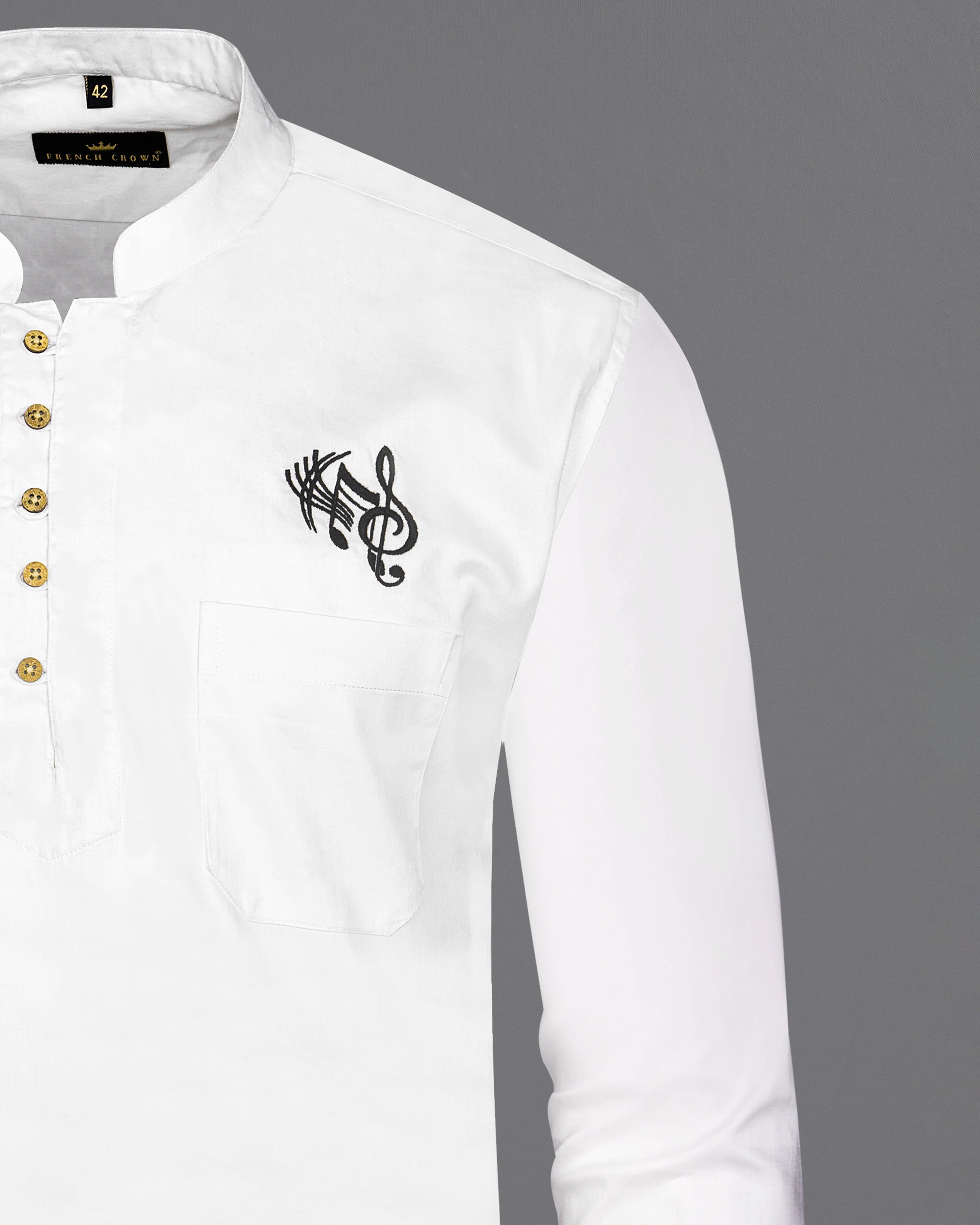 Bright White Music Sign Embroidered Super Soft Premium Cotton Kurta Shirt 2670-KS-E028-38, 2670-KS-E028-H-38, 2670-KS-E028-39, 2670-KS-E028-H-39, 2670-KS-E028-40, 2670-KS-E028-H-40, 2670-KS-E028-42, 2670-KS-E028-H-42, 2670-KS-E028-44, 2670-KS-E028-H-44, 2670-KS-E028-46, 2670-KS-E028-H-46, 2670-KS-E028-48, 2670-KS-E028-H-48, 2670-KS-E028-50, 2670-KS-E028-H-50, 2670-KS-E028-52, 2670-KS-E028-H-52