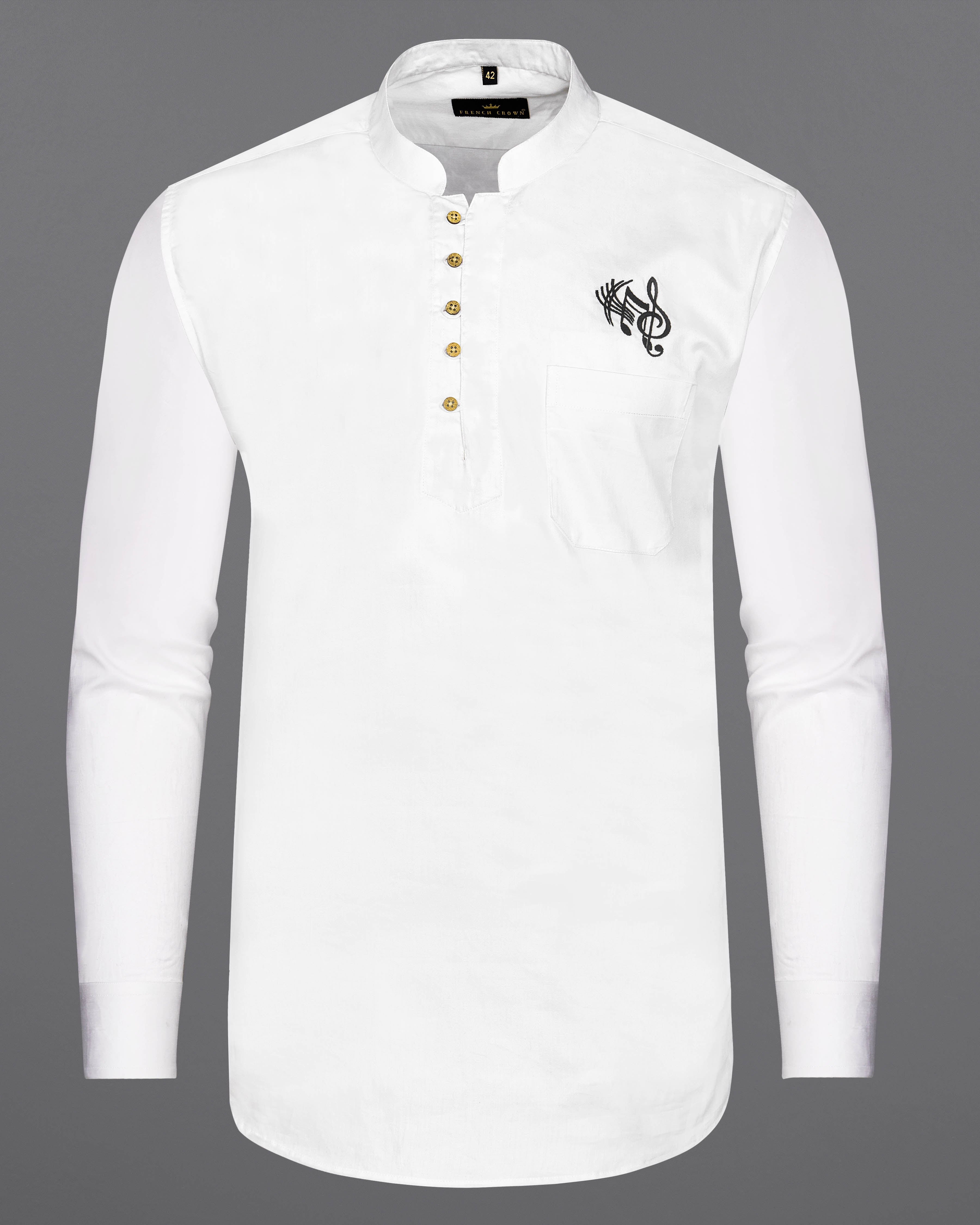 Bright White Music Sign Embroidered Super Soft Premium Cotton Kurta Shirt 2670-KS-E028-38, 2670-KS-E028-H-38, 2670-KS-E028-39, 2670-KS-E028-H-39, 2670-KS-E028-40, 2670-KS-E028-H-40, 2670-KS-E028-42, 2670-KS-E028-H-42, 2670-KS-E028-44, 2670-KS-E028-H-44, 2670-KS-E028-46, 2670-KS-E028-H-46, 2670-KS-E028-48, 2670-KS-E028-H-48, 2670-KS-E028-50, 2670-KS-E028-H-50, 2670-KS-E028-52, 2670-KS-E028-H-52