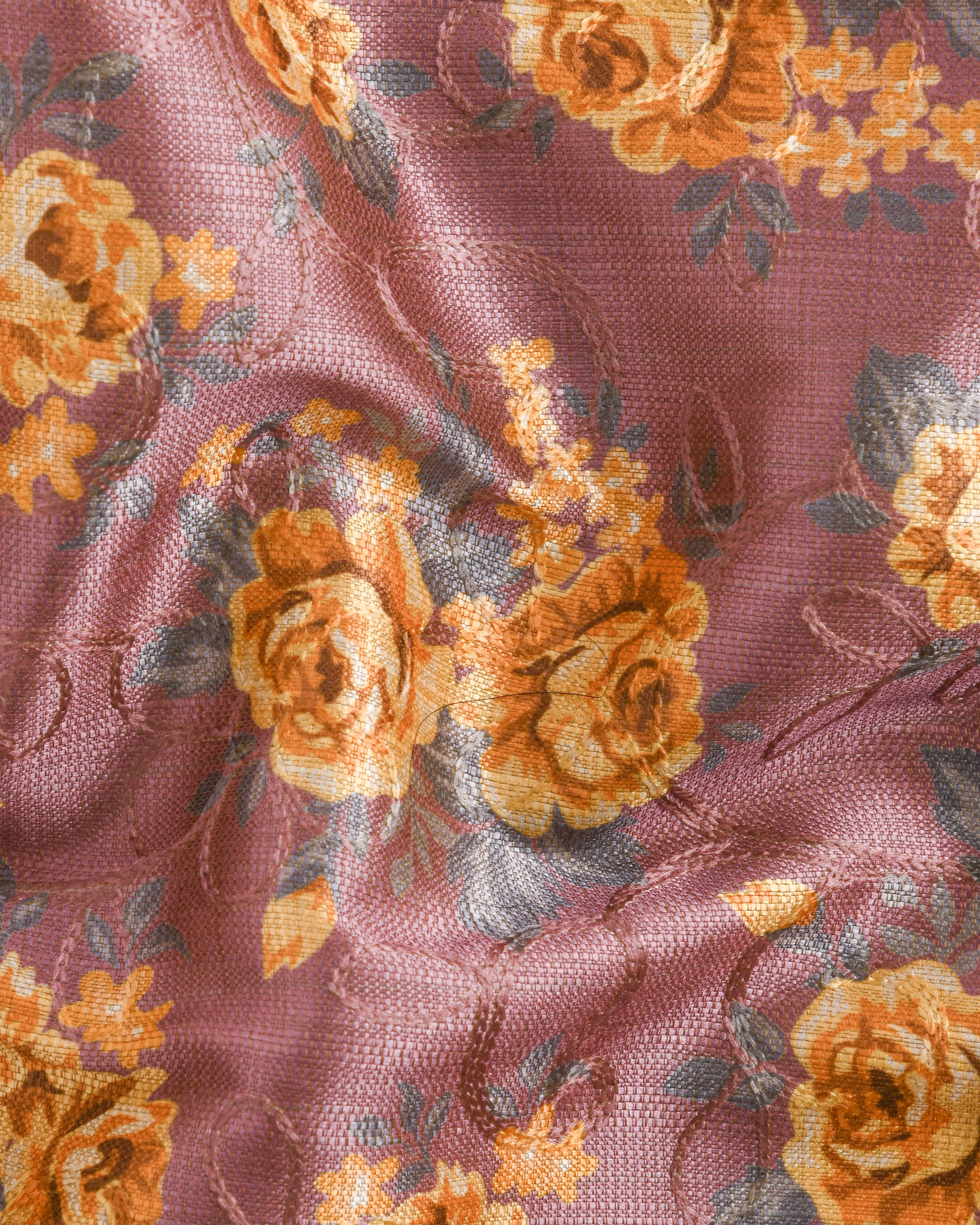 Rosewood with Tonal embroidered and Mustard Flowers Printed Premium Designer Suit