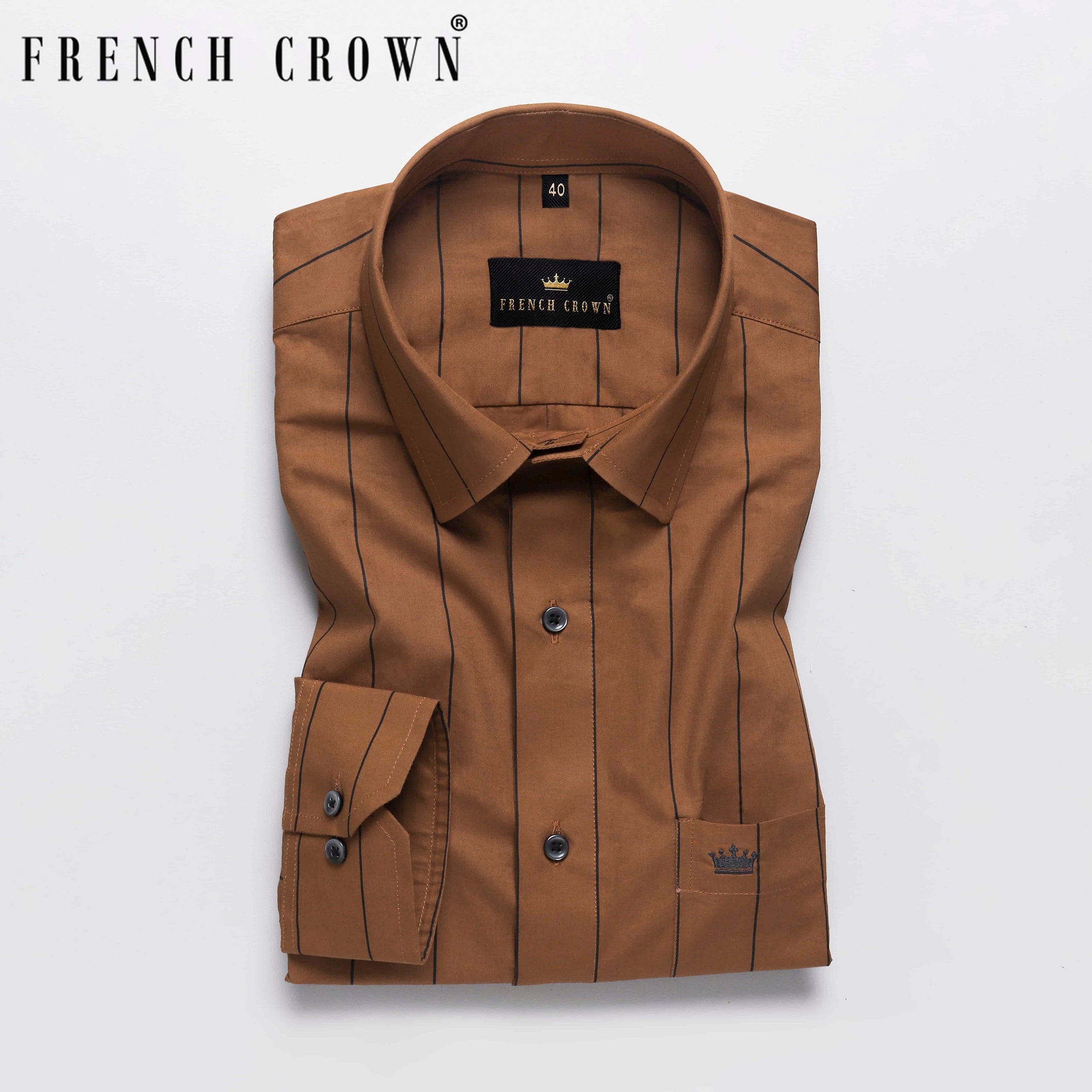 Soil Brown Striped Premium Cotton Shirt
