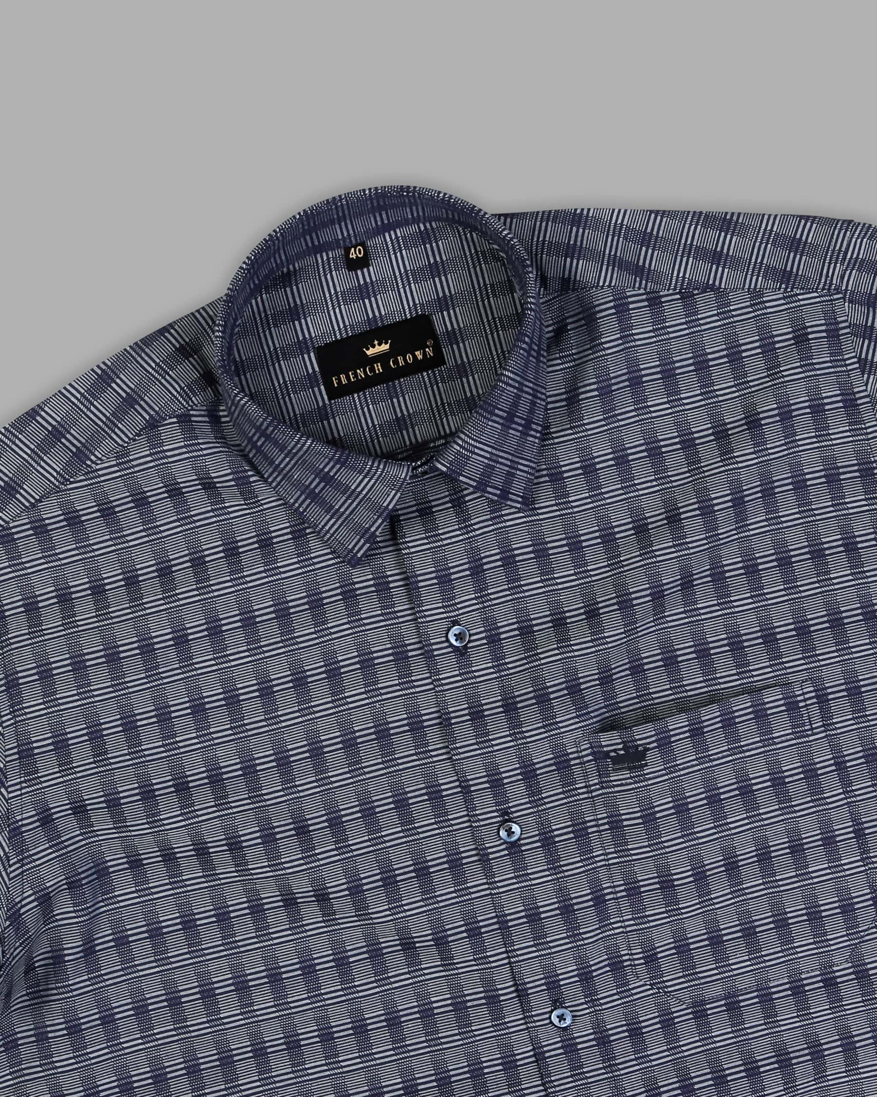 Blue with Grey Dobby Checked Giza Cotton shirt