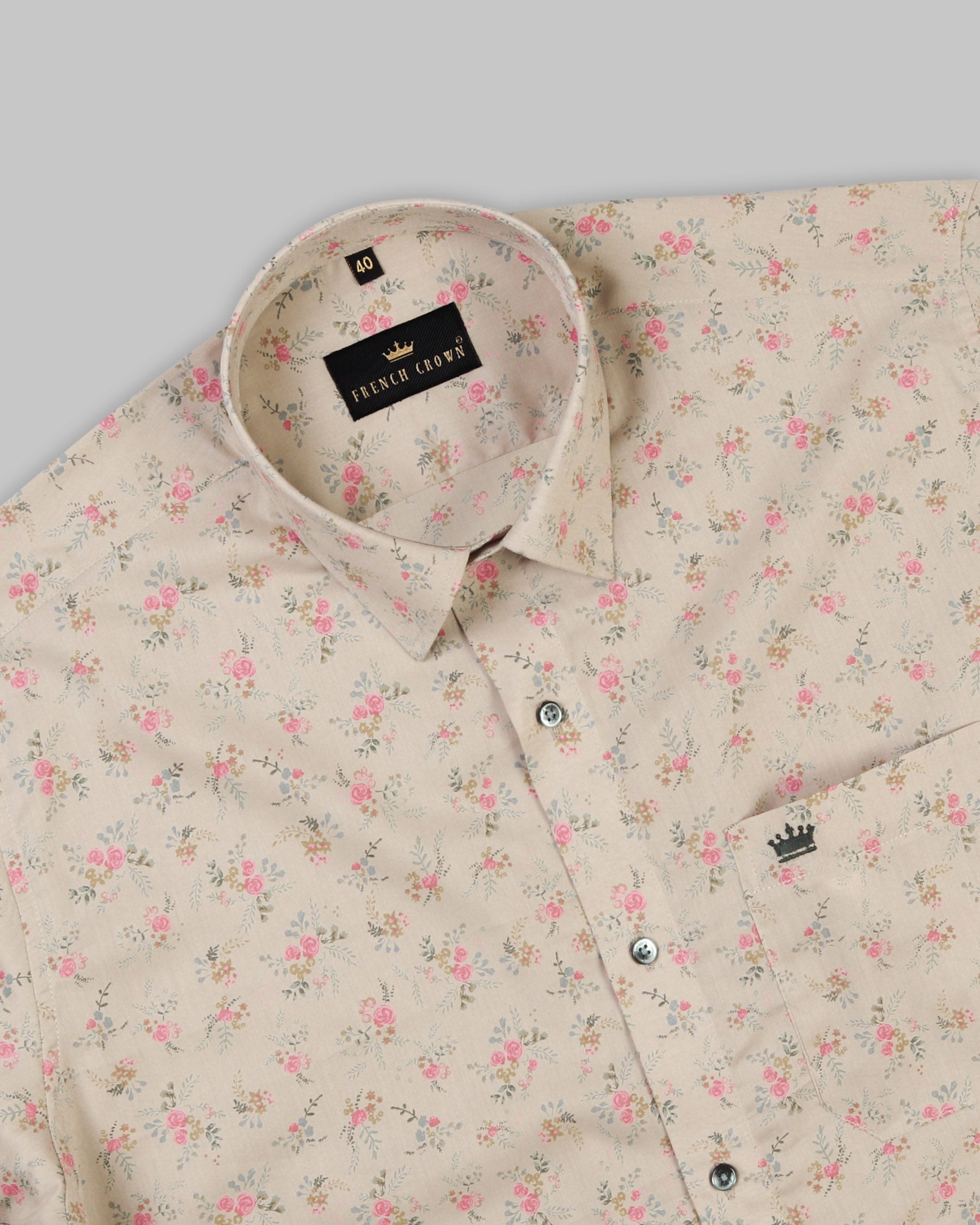 Ecru Brown Floral Lightweight Premium Cotton Shirt